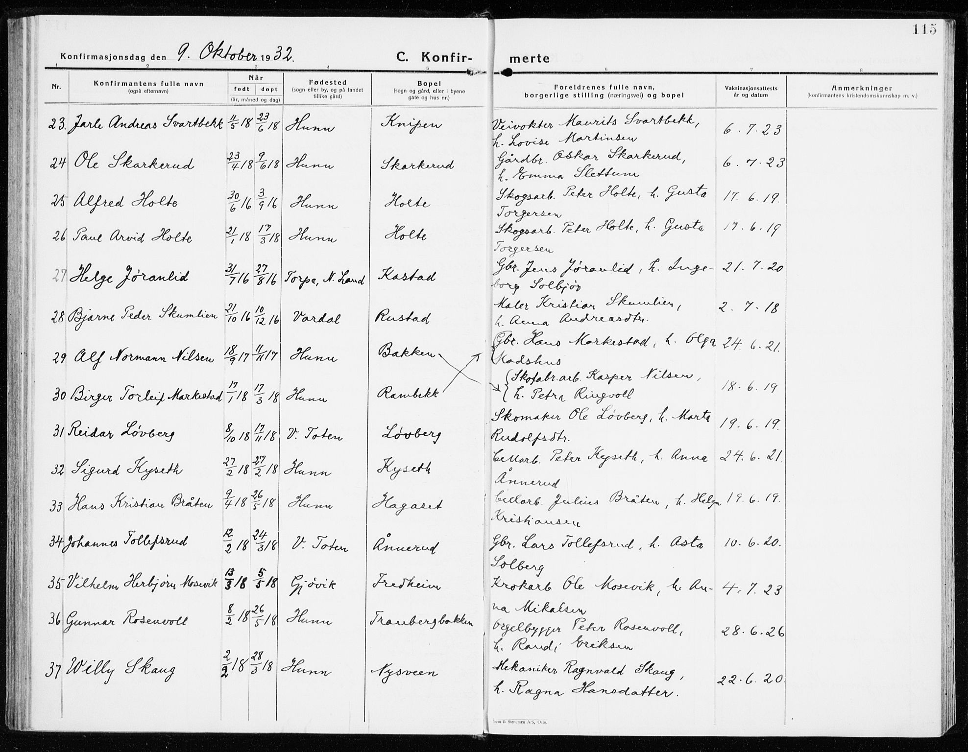 Vardal prestekontor, AV/SAH-PREST-100/H/Ha/Haa/L0018: Parish register (official) no. 18, 1930-1945, p. 115