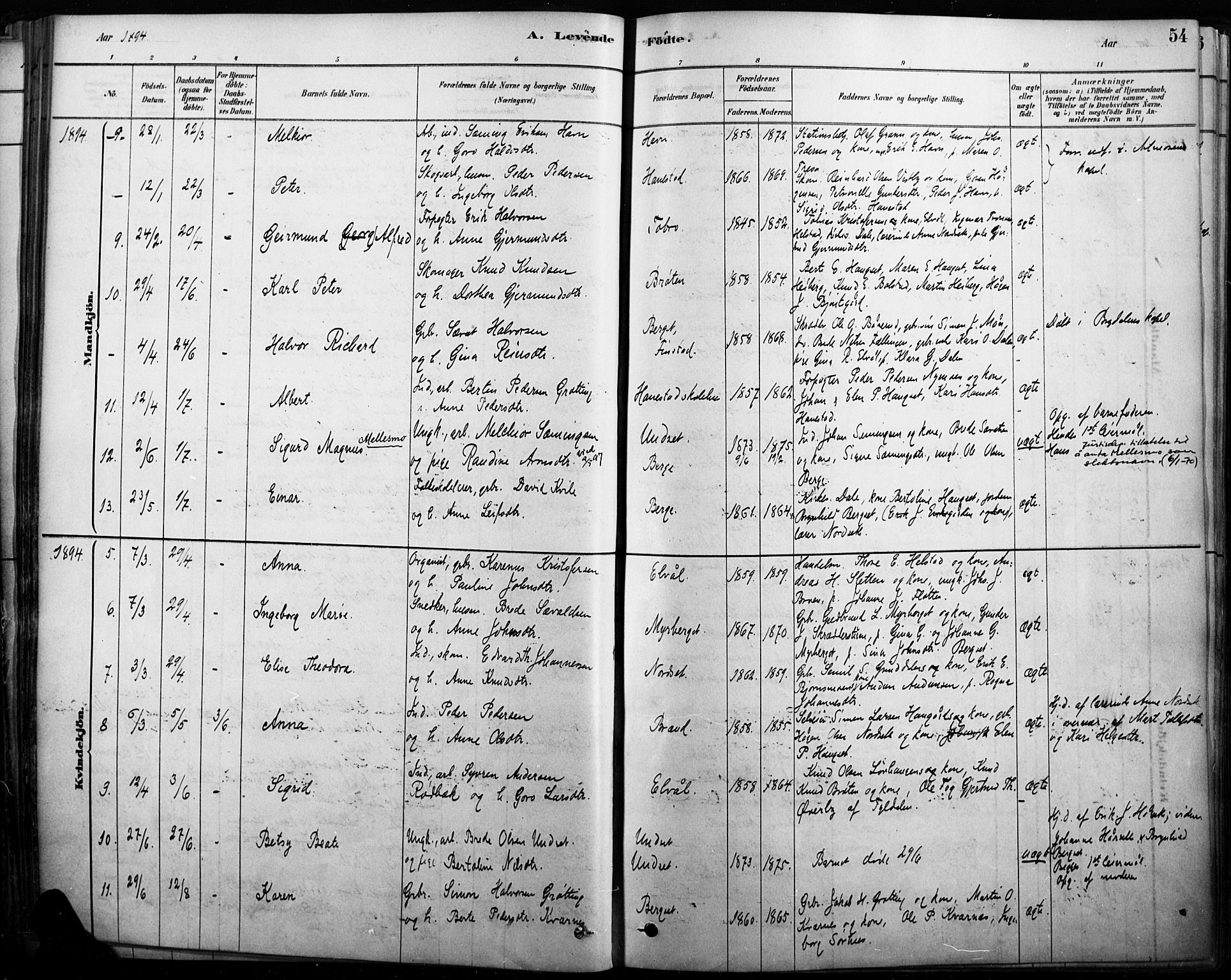 Rendalen prestekontor, AV/SAH-PREST-054/H/Ha/Haa/L0009: Parish register (official) no. 9, 1878-1901, p. 54