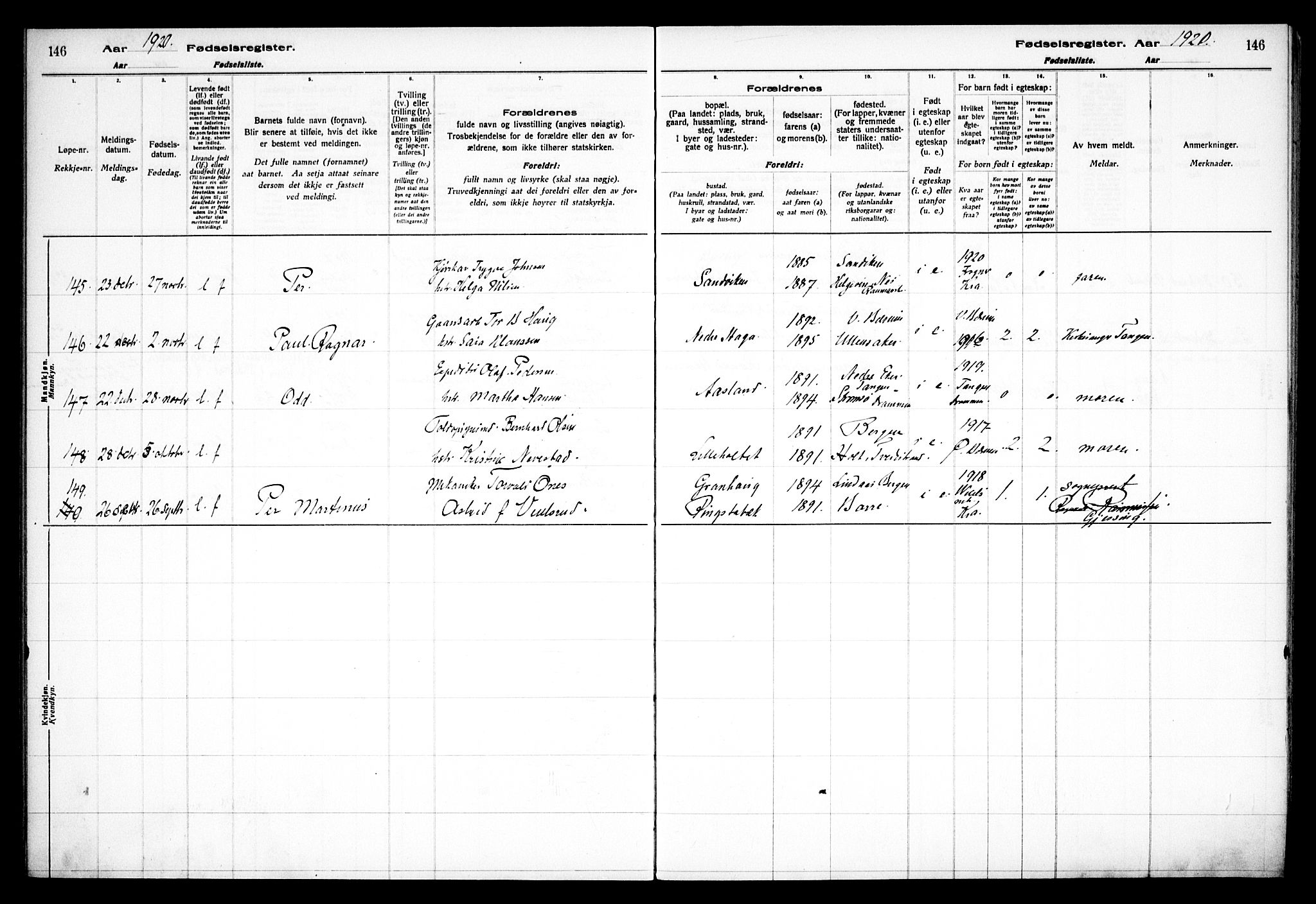 Østre Bærum prestekontor Kirkebøker, AV/SAO-A-10887/J/Ja/L0001: Birth register no. 1, 1916-1922, p. 146