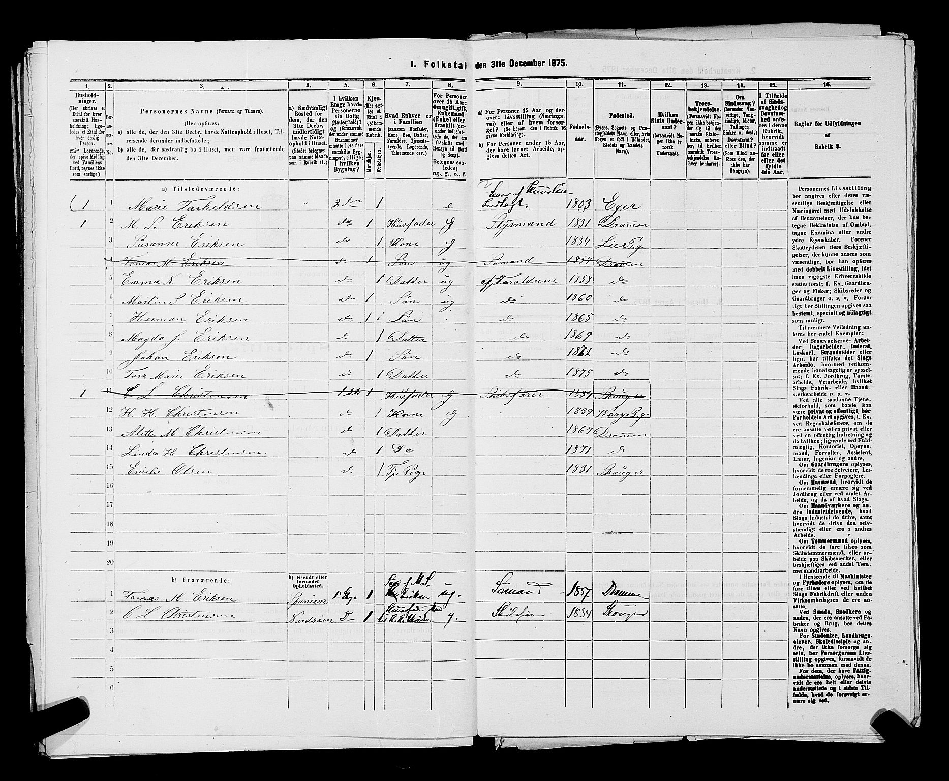 SAKO, 1875 census for 0602 Drammen, 1875, p. 2903