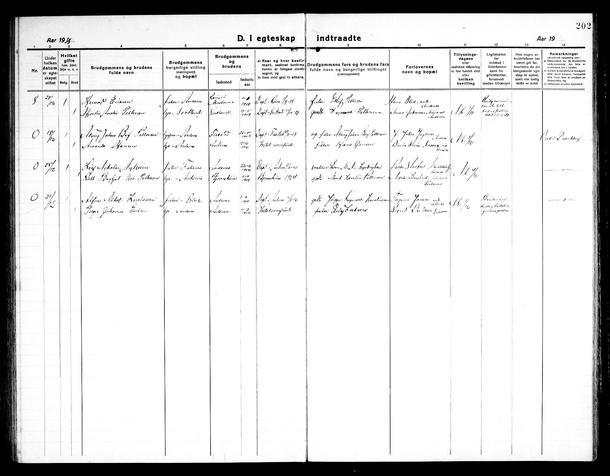 Ministerialprotokoller, klokkerbøker og fødselsregistre - Nordland, SAT/A-1459/899/L1450: Parish register (copy) no. 899C05, 1918-1945, p. 202