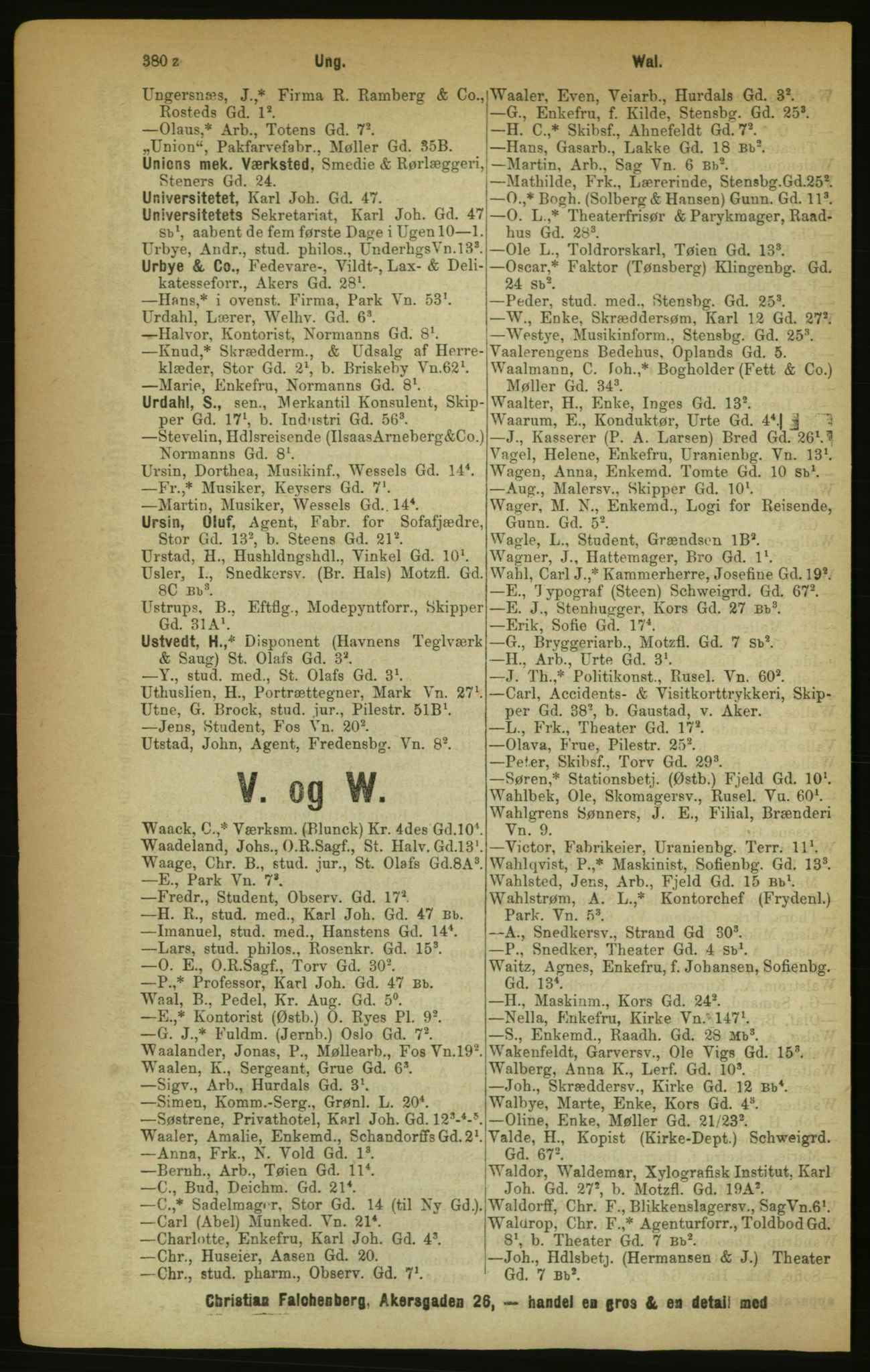 Kristiania/Oslo adressebok, PUBL/-, 1888, p. 380z
