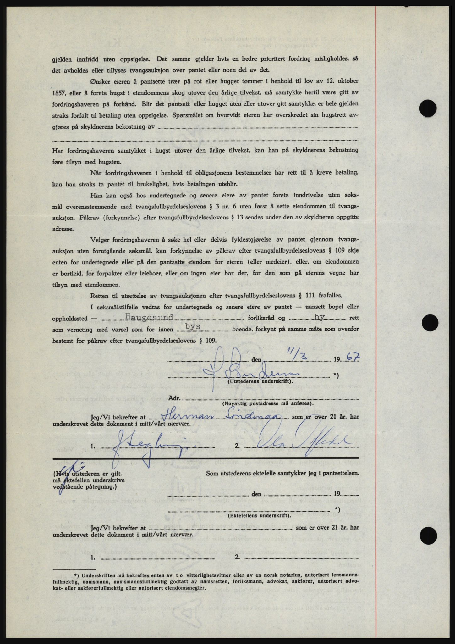 Haugesund tingrett, AV/SAST-A-101415/01/II/IIC/L0056: Mortgage book no. B 56, 1966-1967, Diary no: : 692/1967