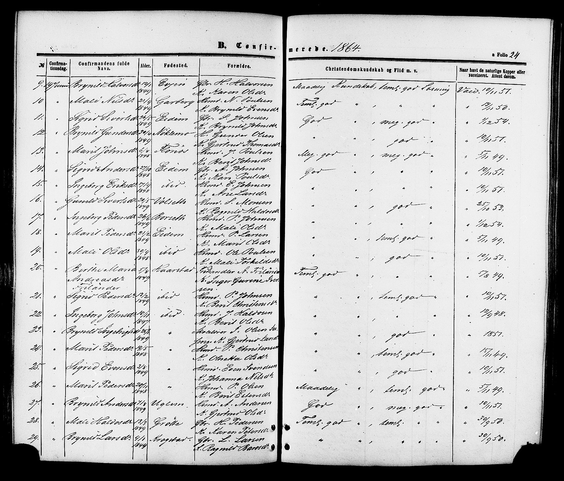 Ministerialprotokoller, klokkerbøker og fødselsregistre - Sør-Trøndelag, SAT/A-1456/695/L1147: Parish register (official) no. 695A07, 1860-1877, p. 24