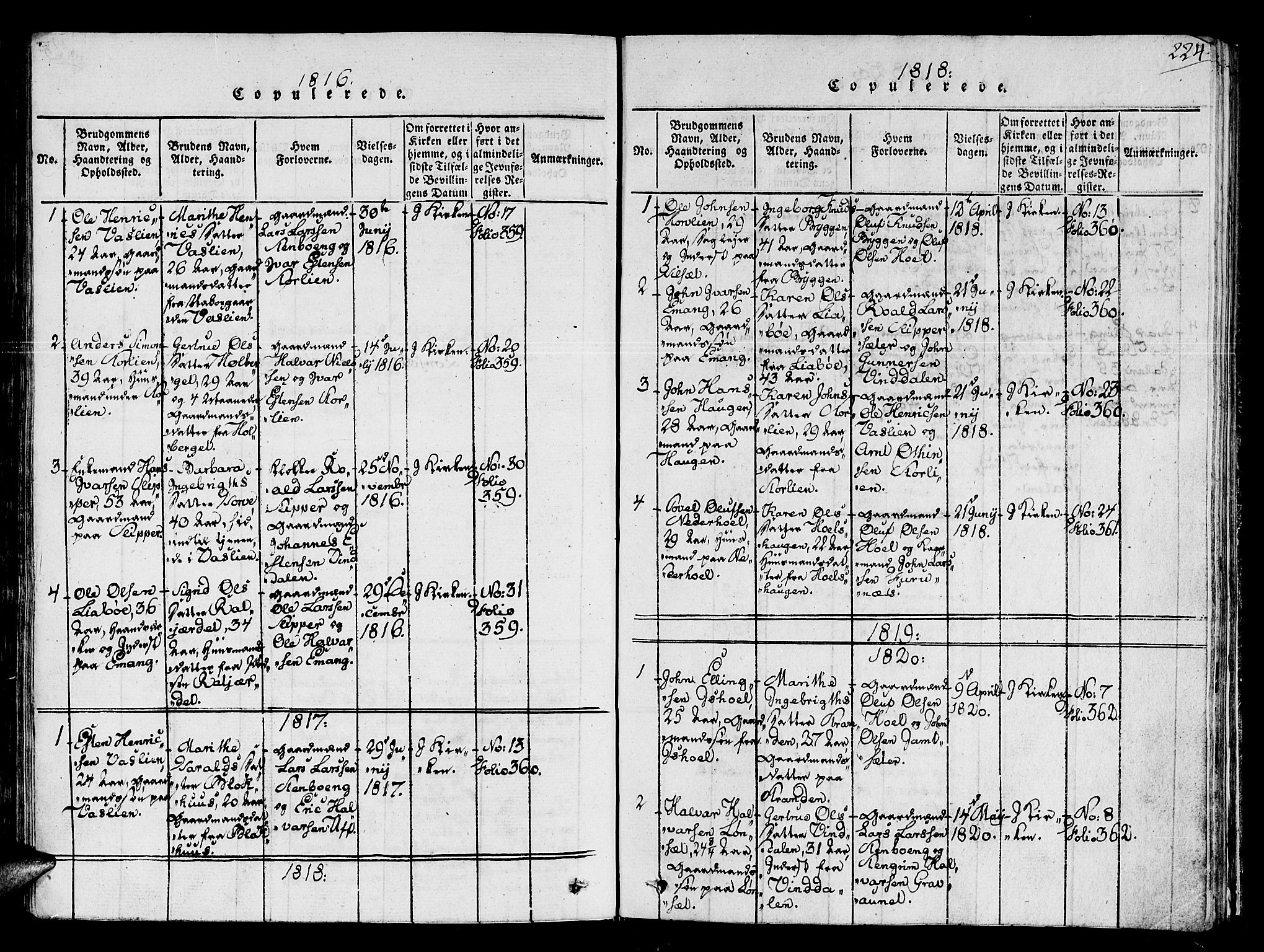 Ministerialprotokoller, klokkerbøker og fødselsregistre - Sør-Trøndelag, SAT/A-1456/678/L0896: Parish register (official) no. 678A05 /2, 1816-1821, p. 224