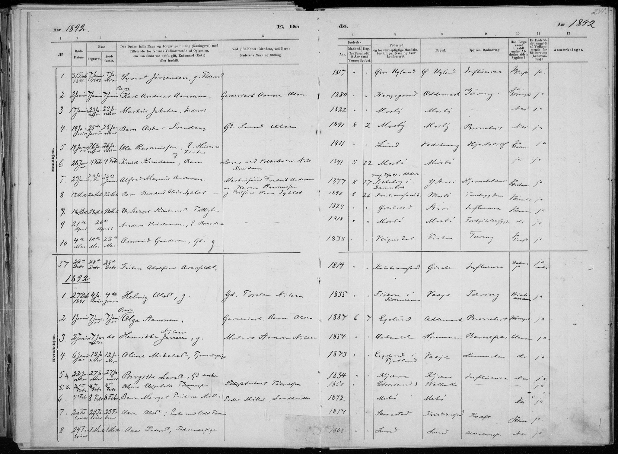 Oddernes sokneprestkontor, SAK/1111-0033/F/Fa/Faa/L0009: Parish register (official) no. A 9, 1884-1896, p. 241