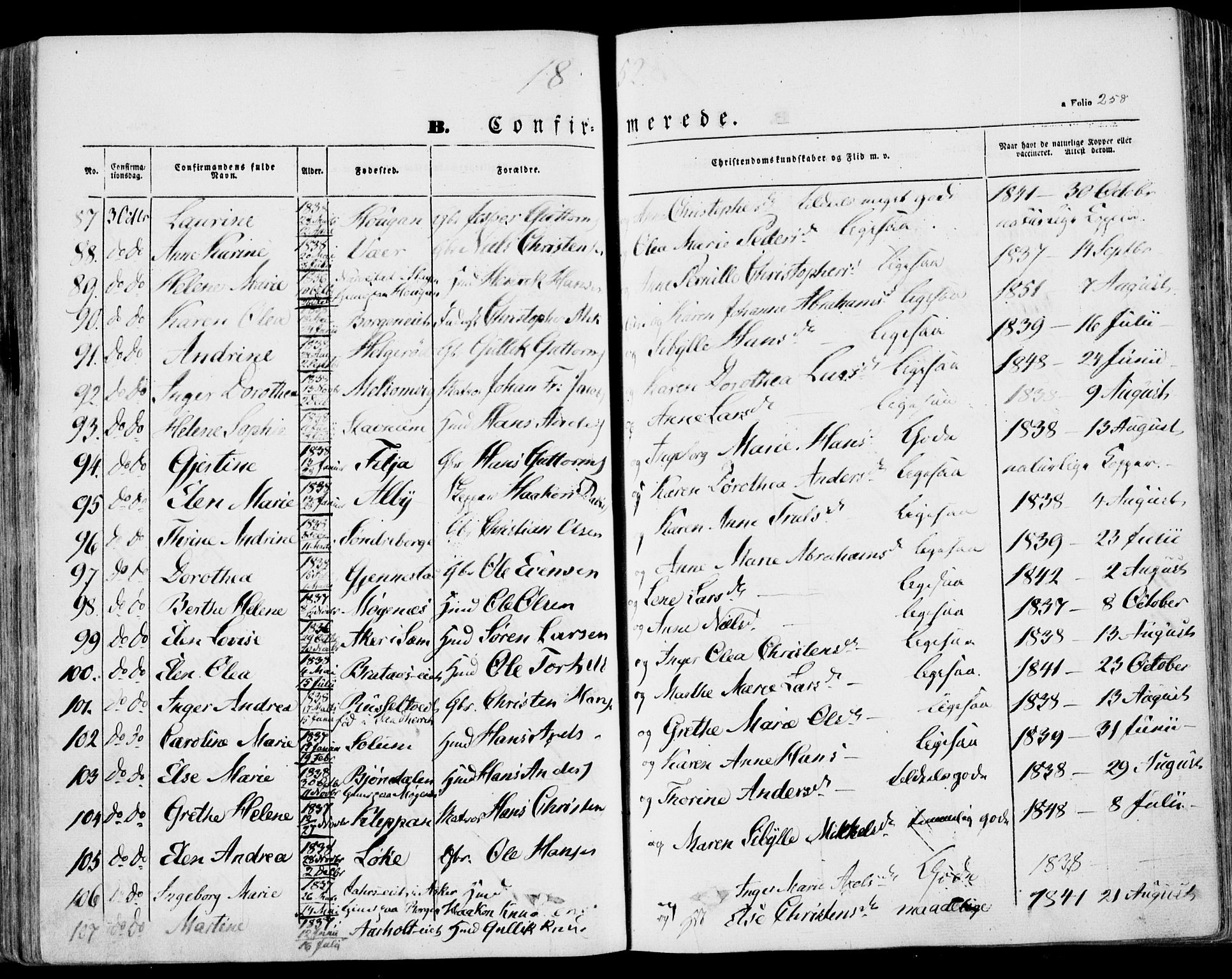 Stokke kirkebøker, AV/SAKO-A-320/F/Fa/L0007: Parish register (official) no. I 7, 1844-1857, p. 258