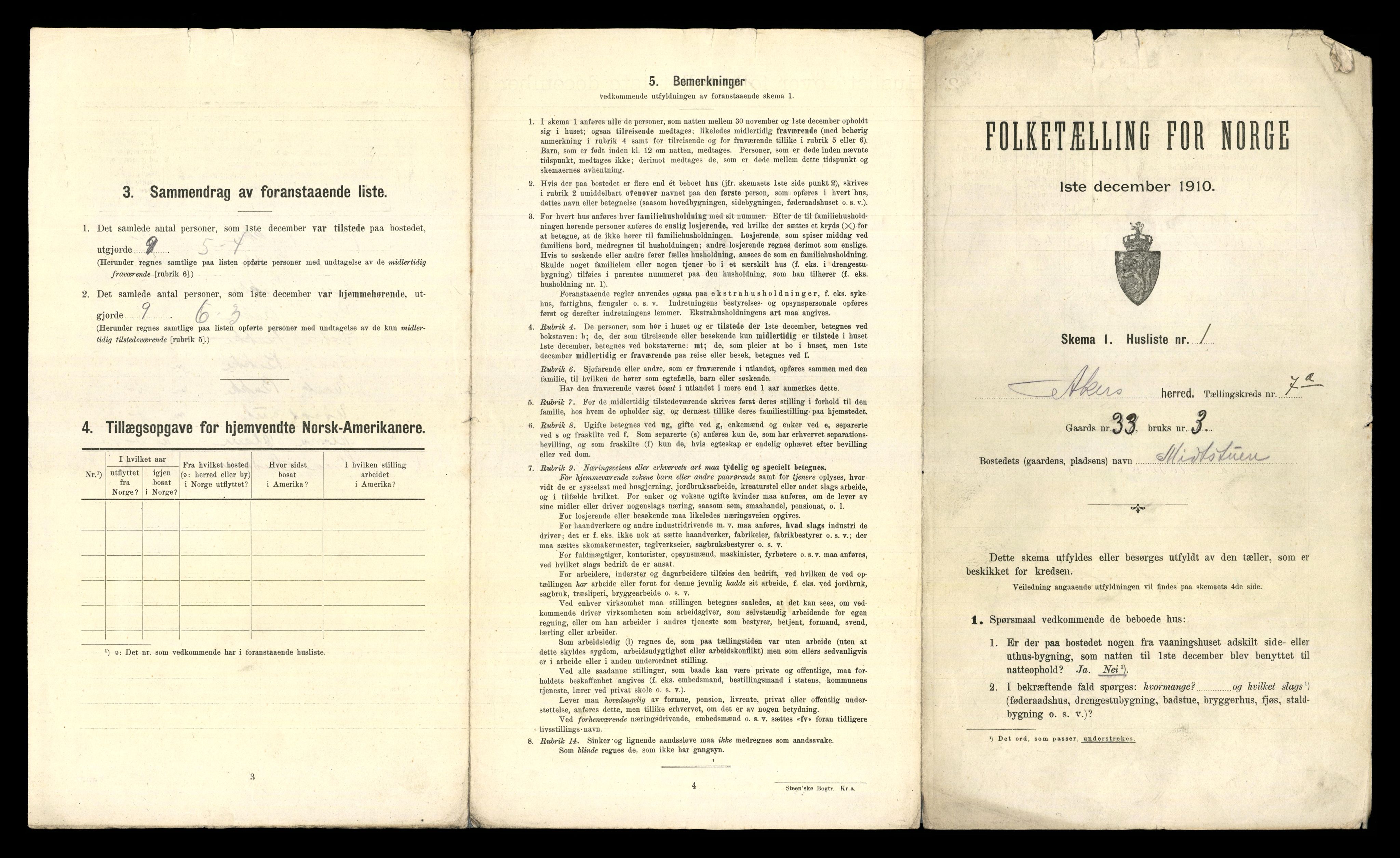 RA, 1910 census for Aker, 1910, p. 1697