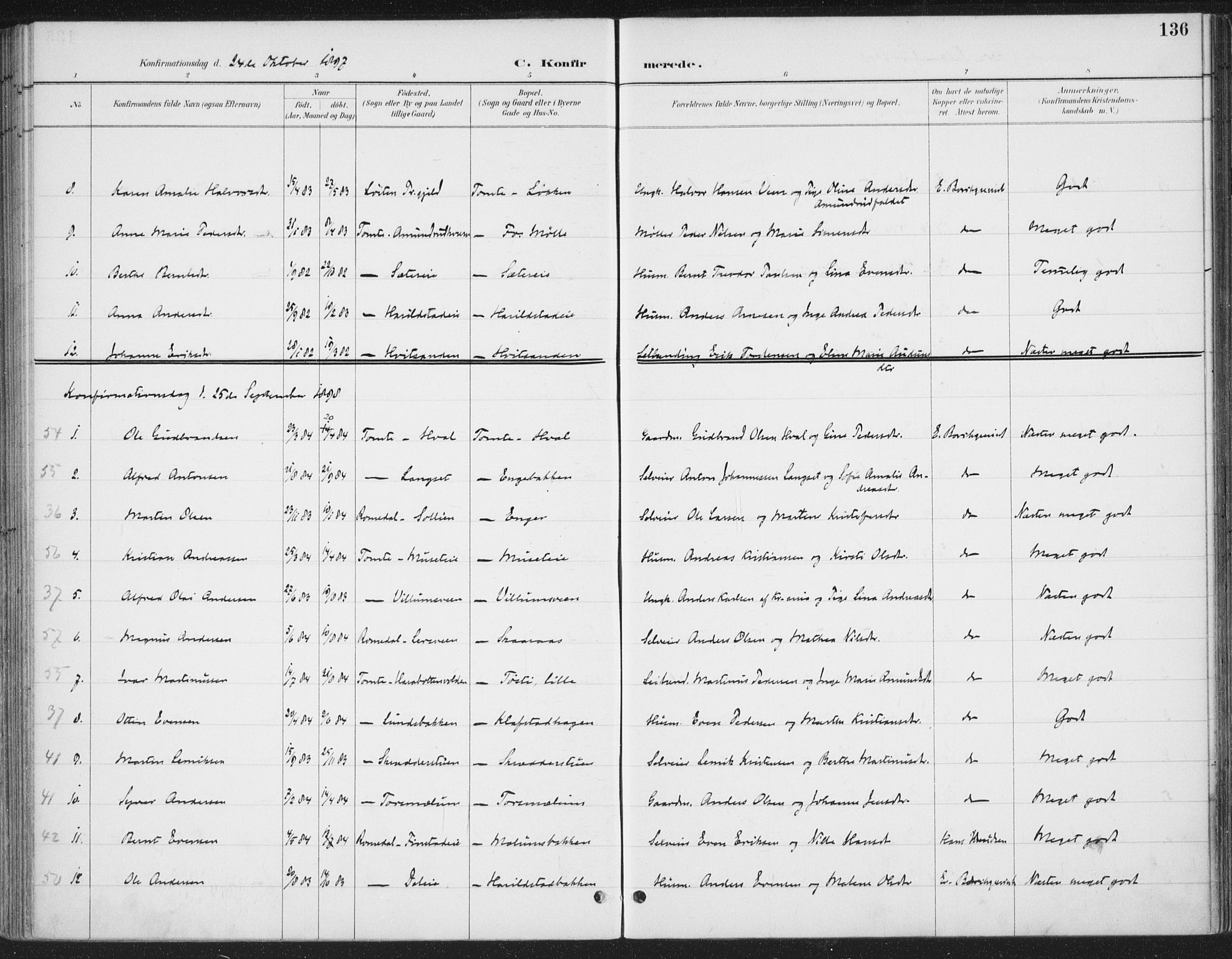 Romedal prestekontor, SAH/PREST-004/K/L0008: Parish register (official) no. 8, 1887-1905, p. 136