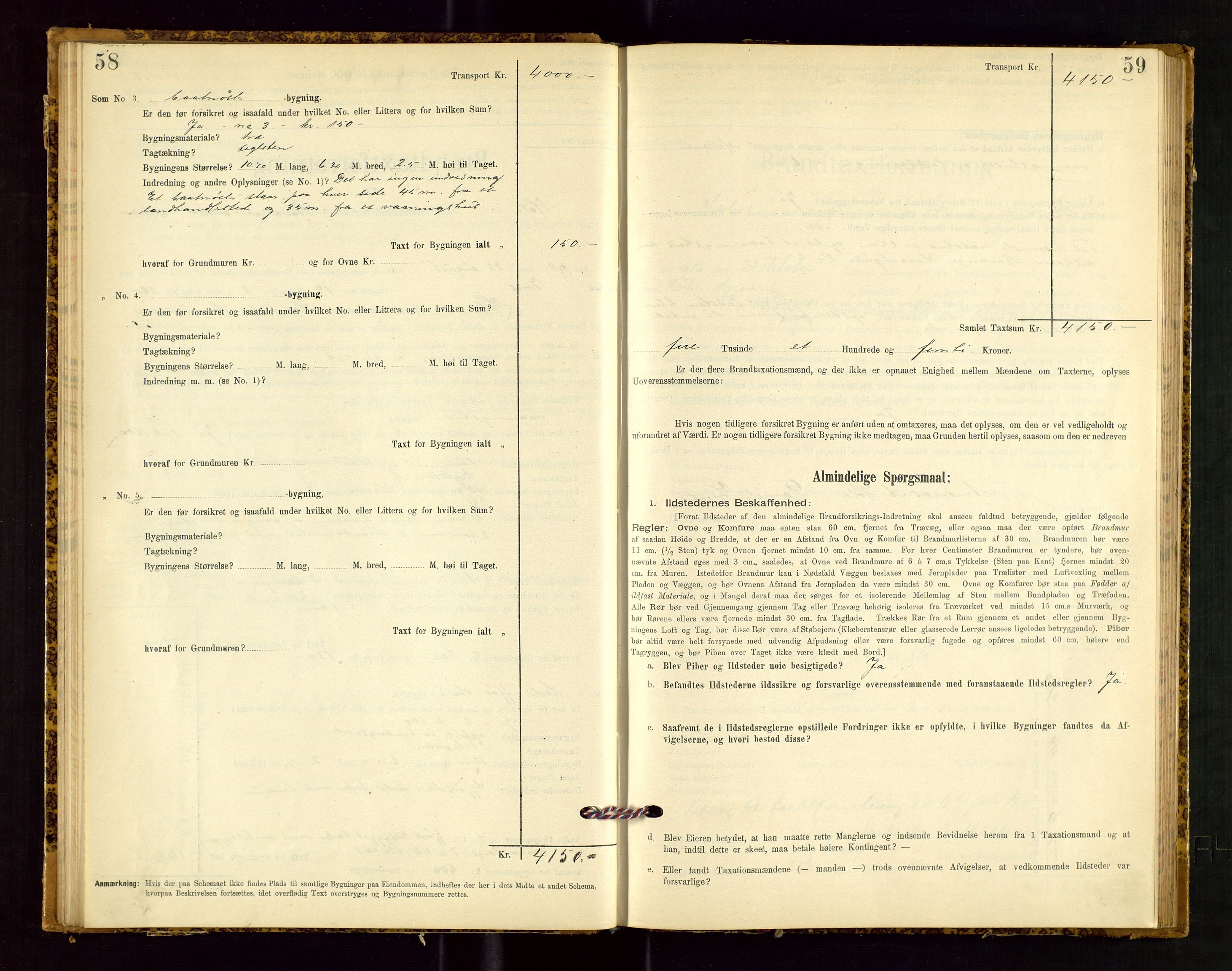Høle og Forsand lensmannskontor, SAST/A-100127/Gob/L0001: "Brandtaxtprotokol" - skjematakst, 1897-1940, p. 58-59