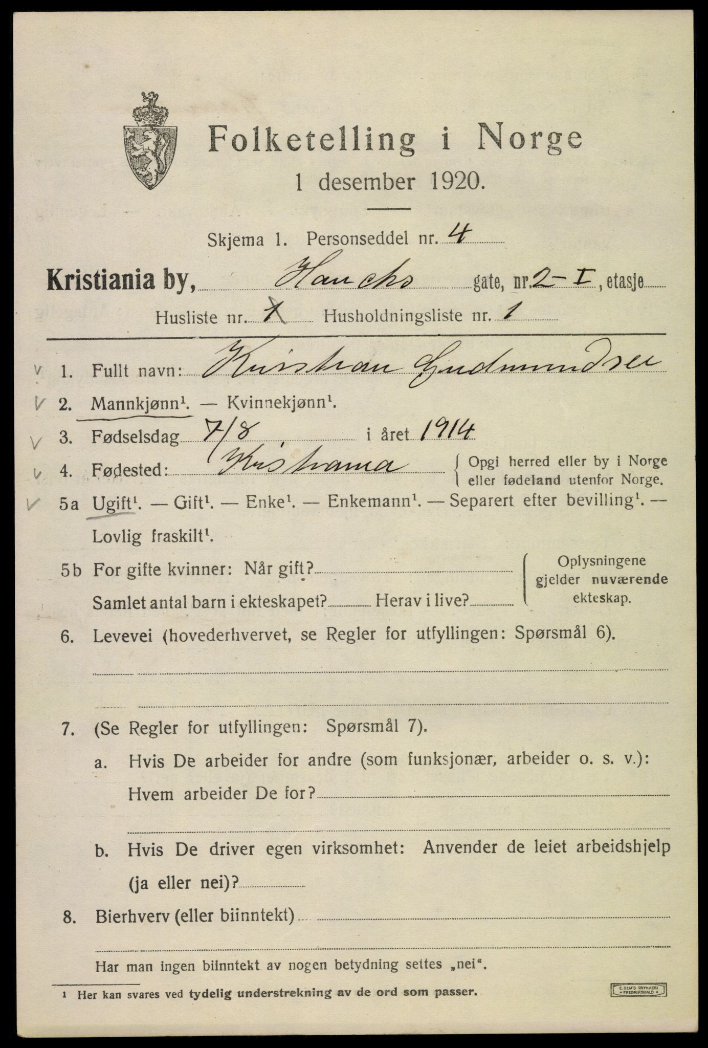 SAO, 1920 census for Kristiania, 1920, p. 272433