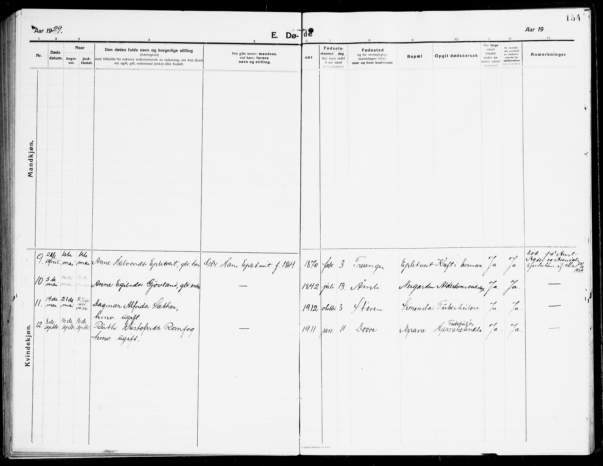 Åmli sokneprestkontor, AV/SAK-1111-0050/F/Fa/Fac/L0013: Parish register (official) no. A 13, 1914-1933, p. 154