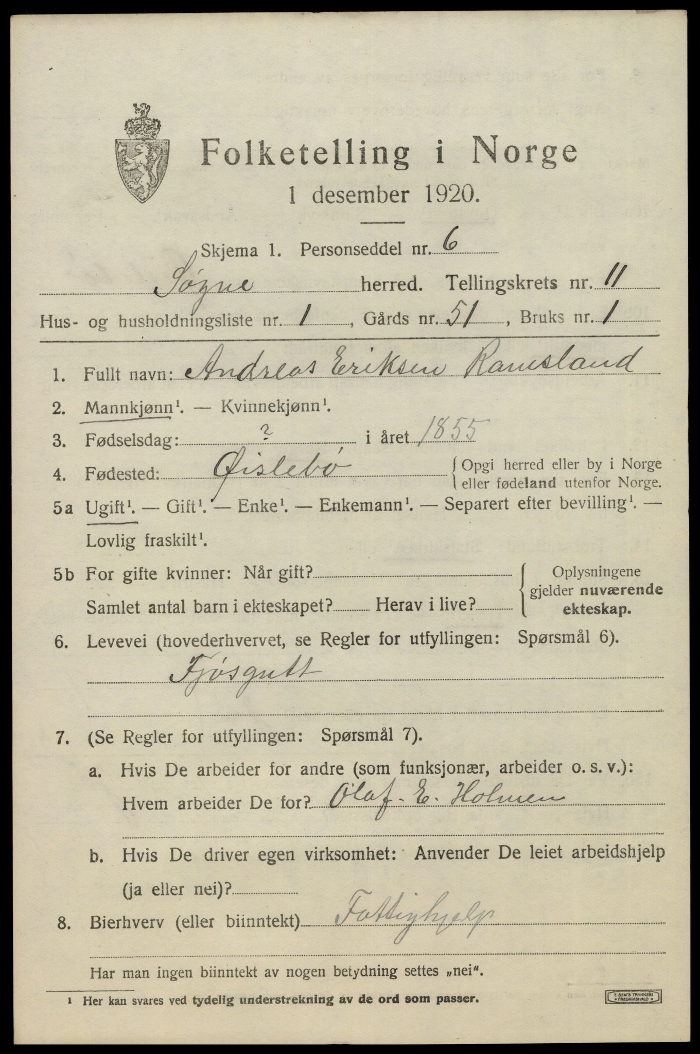 SAK, 1920 census for Søgne, 1920, p. 5609