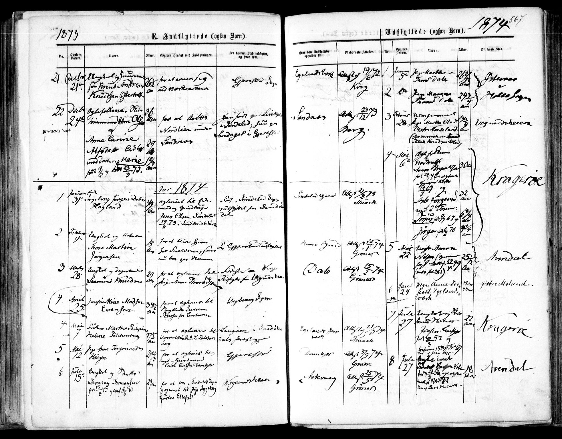 Søndeled sokneprestkontor, SAK/1111-0038/F/Fa/L0003: Parish register (official) no. A 3, 1861-1879, p. 567