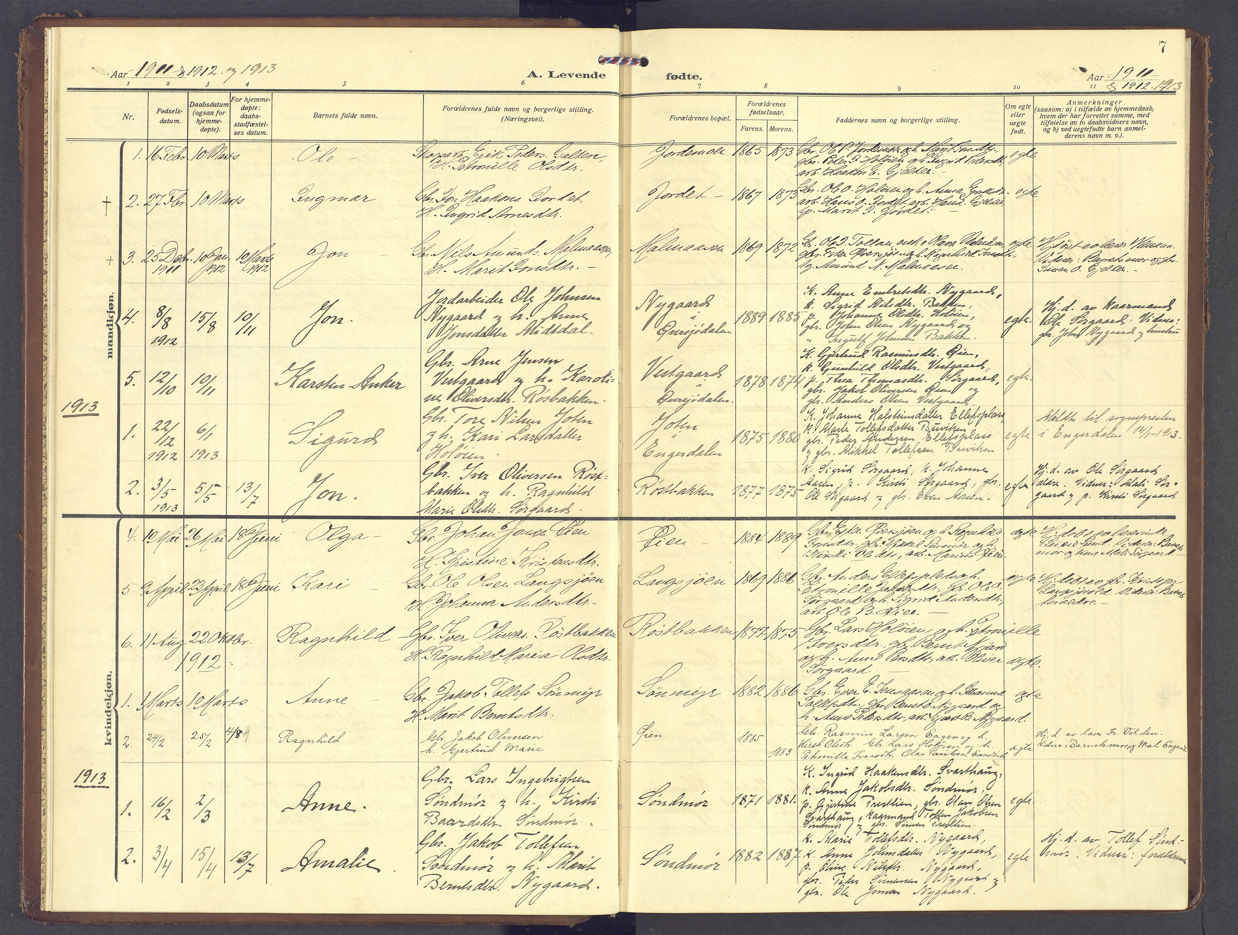 Tolga prestekontor, SAH/PREST-062/K/L0013: Parish register (official) no. 13, 1908-1915, p. 7