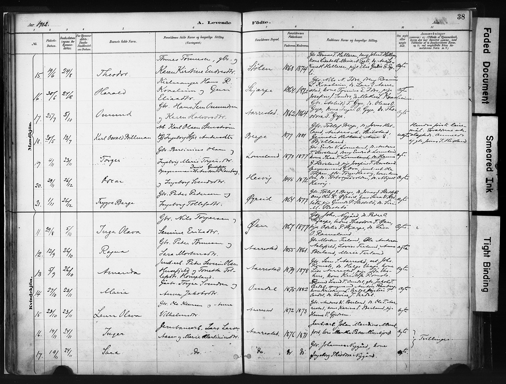 Helleland sokneprestkontor, AV/SAST-A-101810: Parish register (official) no. A 8, 1887-1907, p. 38