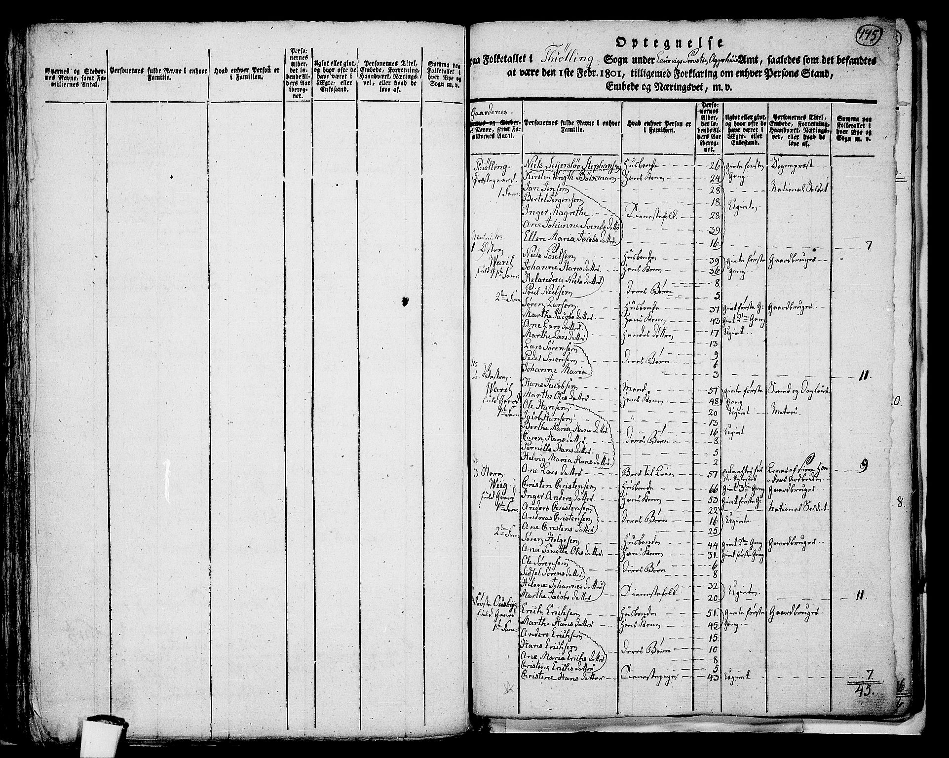 RA, 1801 census for 0725P Tjølling, 1801, p. 444b-445a