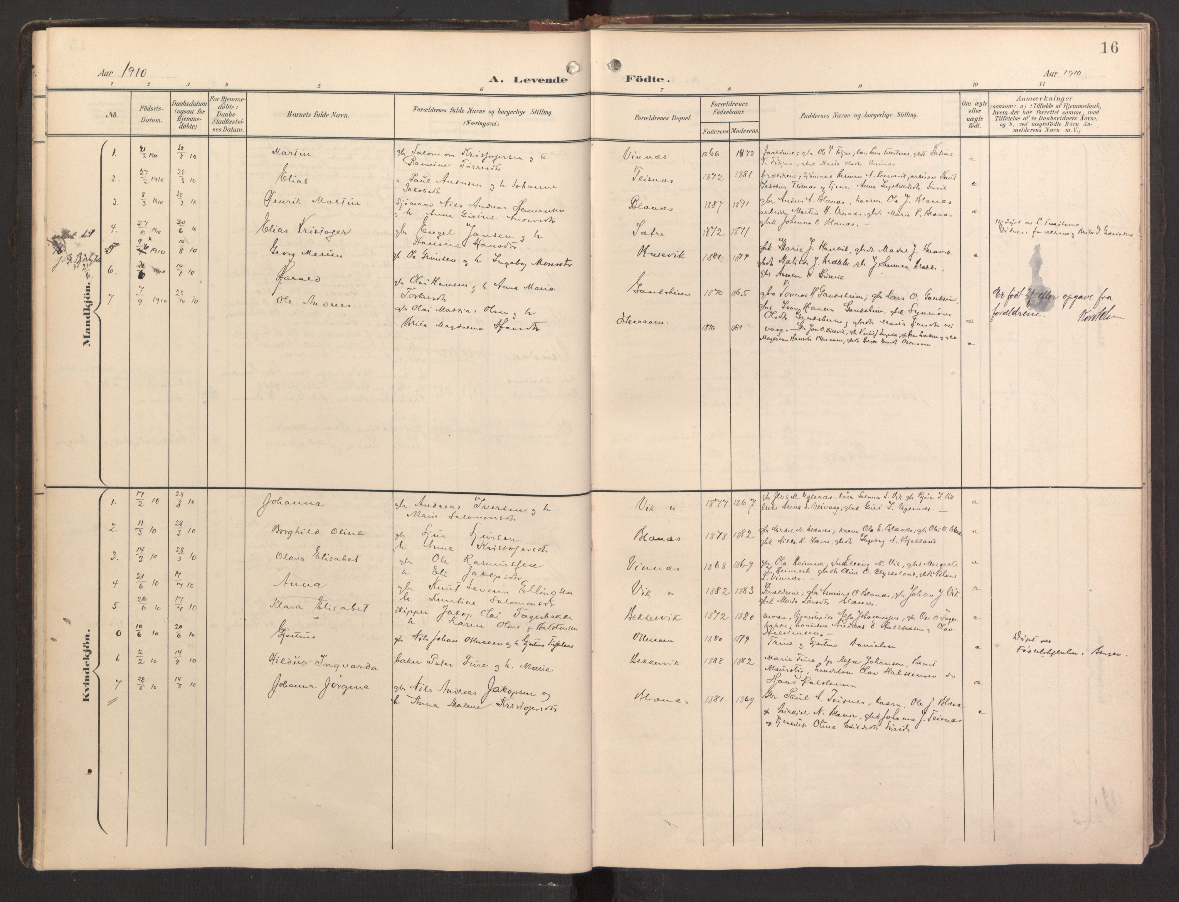 Fitjar sokneprestembete, SAB/A-99926: Parish register (official) no. B 1, 1900-1926, p. 16