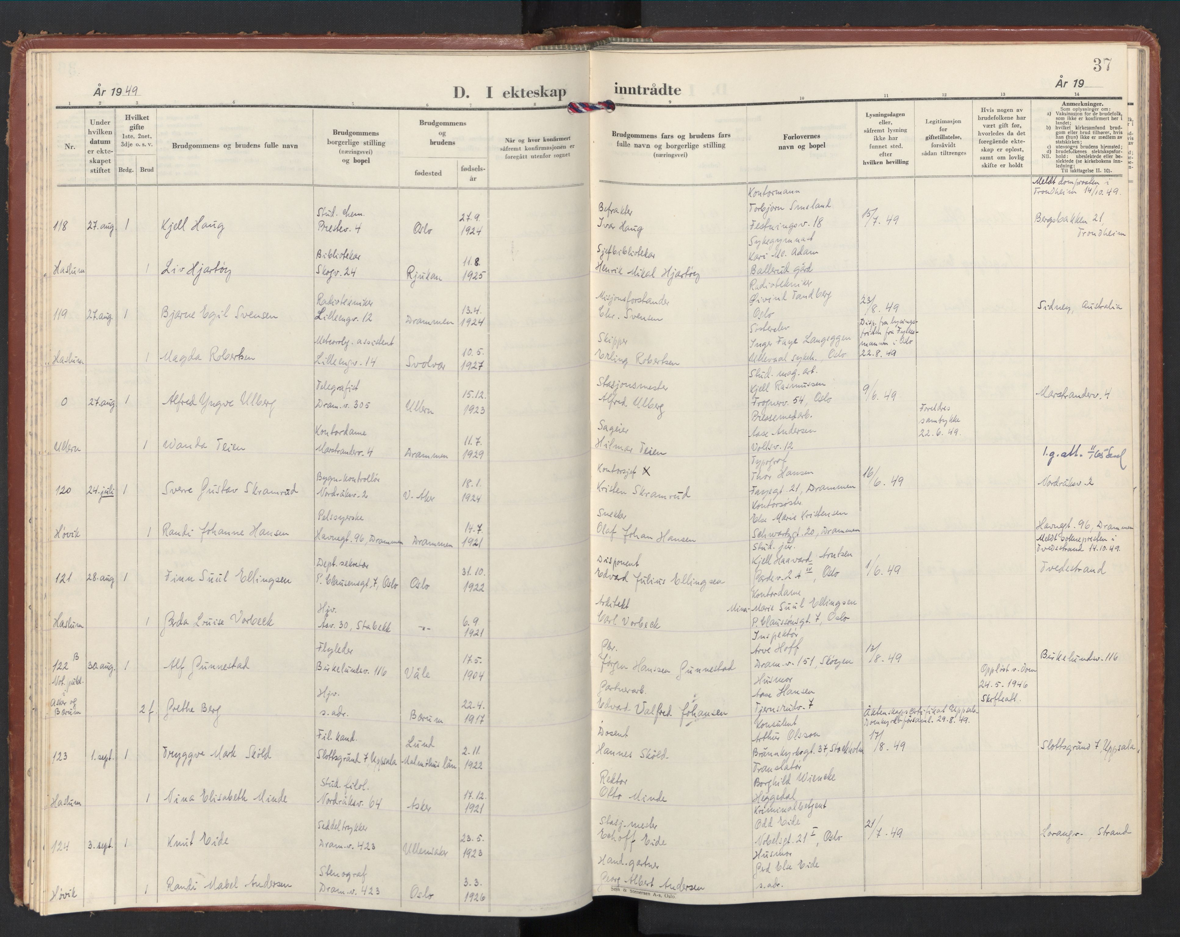 Østre Bærum prestekontor Kirkebøker, AV/SAO-A-10887/F/Fa/L0011: Parish register (official) no. 11, 1948-1956, p. 37