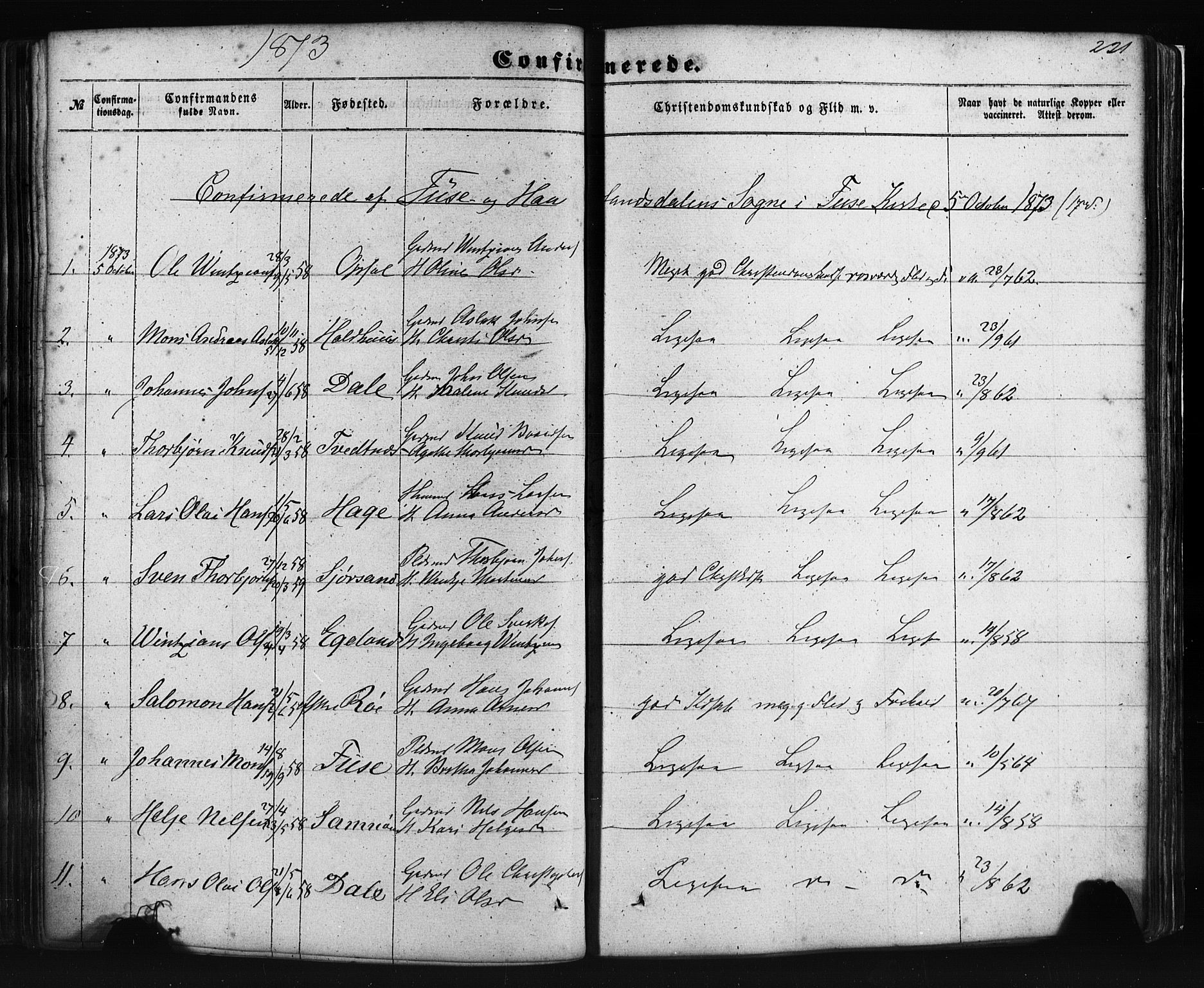 Fusa sokneprestembete, AV/SAB-A-75401/H/Haa: Parish register (official) no. A 1I, 1855-1879, p. 221