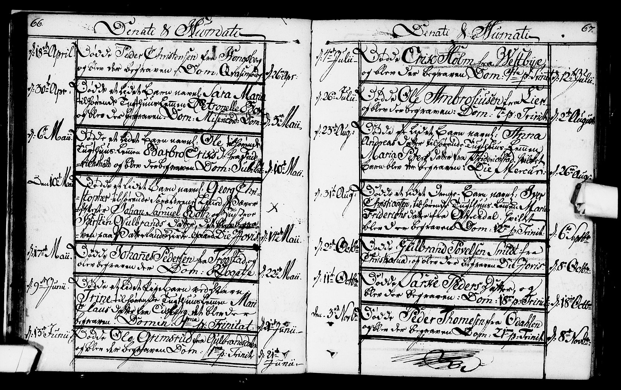 Kristiania tukthusprest Kirkebøker, SAO/A-10881/F/Fa/L0001: Parish register (official) no. 1, 1758-1828, p. 66-67