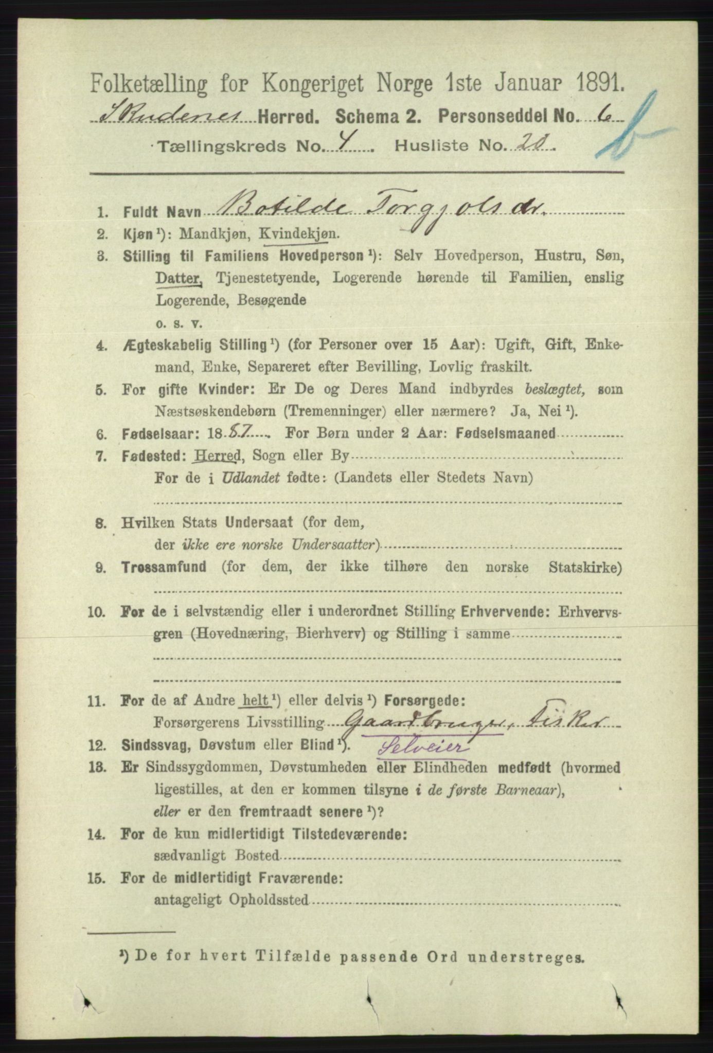 RA, 1891 census for 1150 Skudenes, 1891, p. 4638