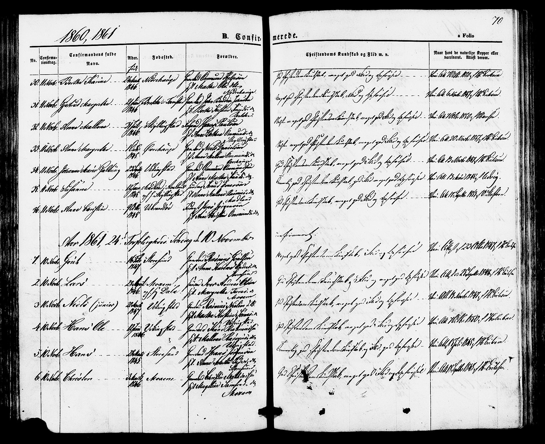 Torvastad sokneprestkontor, AV/SAST-A -101857/H/Ha/Haa/L0010: Parish register (official) no. A 10, 1857-1878, p. 70