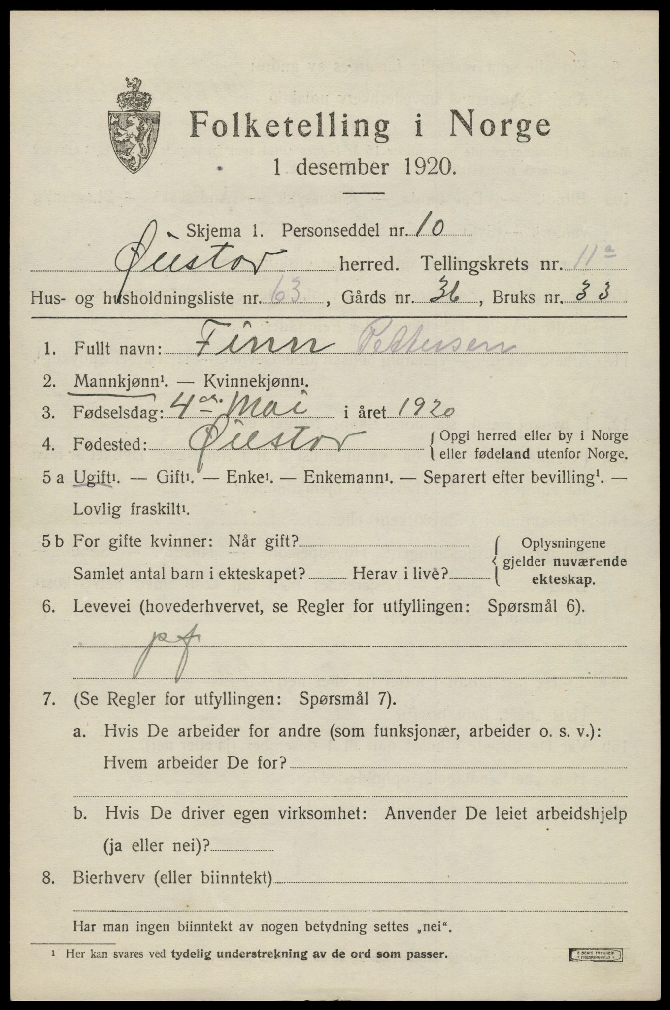 SAK, 1920 census for Øyestad, 1920, p. 7522