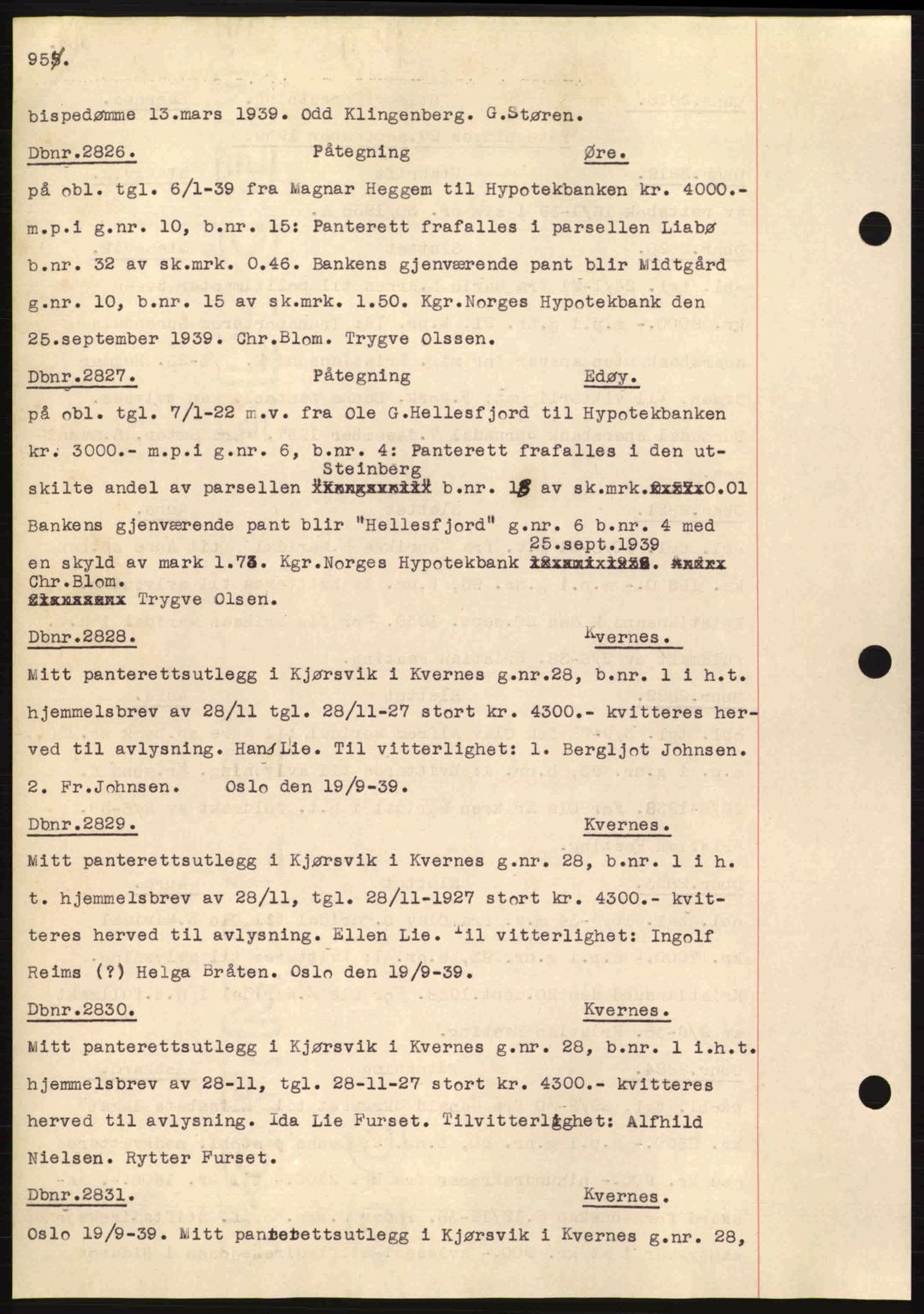 Nordmøre sorenskriveri, AV/SAT-A-4132/1/2/2Ca: Mortgage book no. C80, 1936-1939, Diary no: : 2826/1939