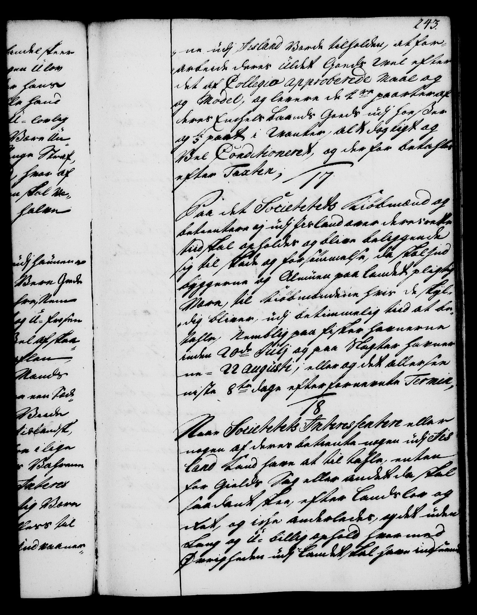 Rentekammeret, Kammerkanselliet, AV/RA-EA-3111/G/Gg/Gga/L0004: Norsk ekspedisjonsprotokoll med register (merket RK 53.4), 1734-1741, p. 243