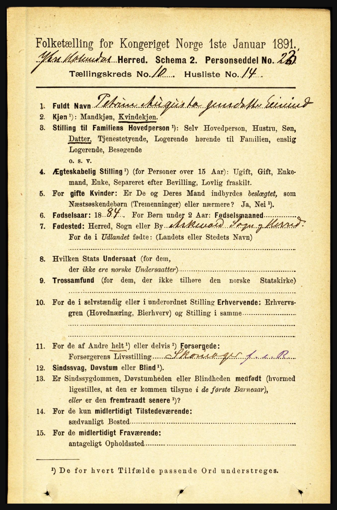 RA, 1891 census for 1429 Ytre Holmedal, 1891, p. 2403