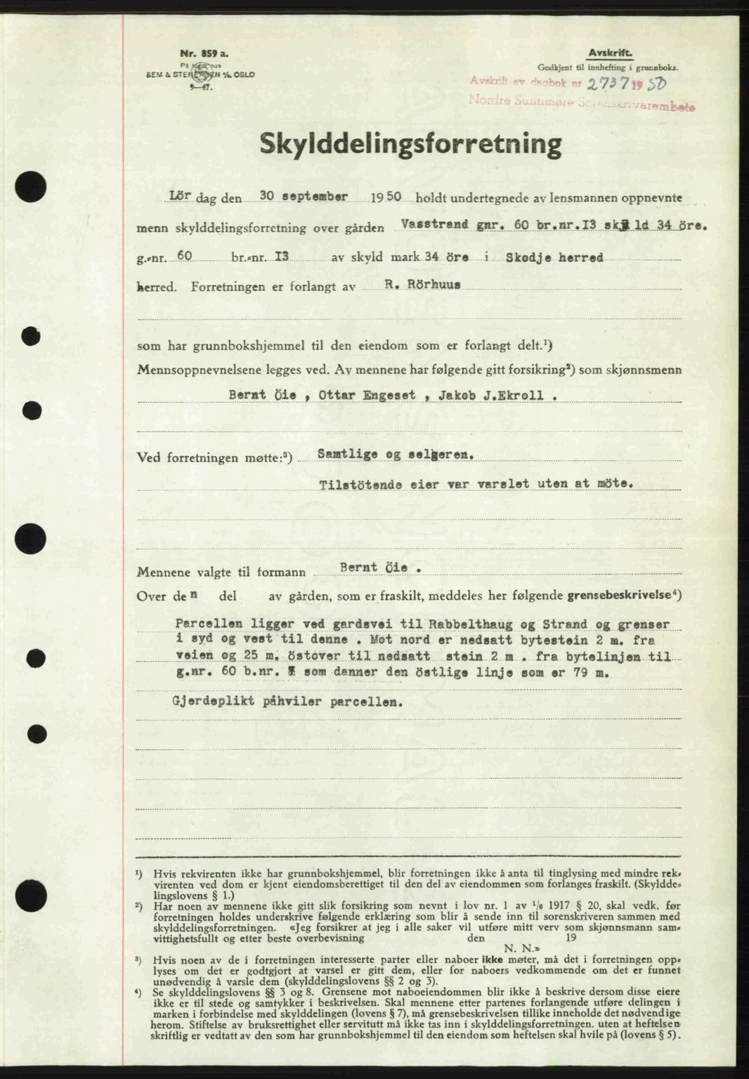 Nordre Sunnmøre sorenskriveri, SAT/A-0006/1/2/2C/2Ca: Mortgage book no. A36, 1950-1950, Diary no: : 2737/1950