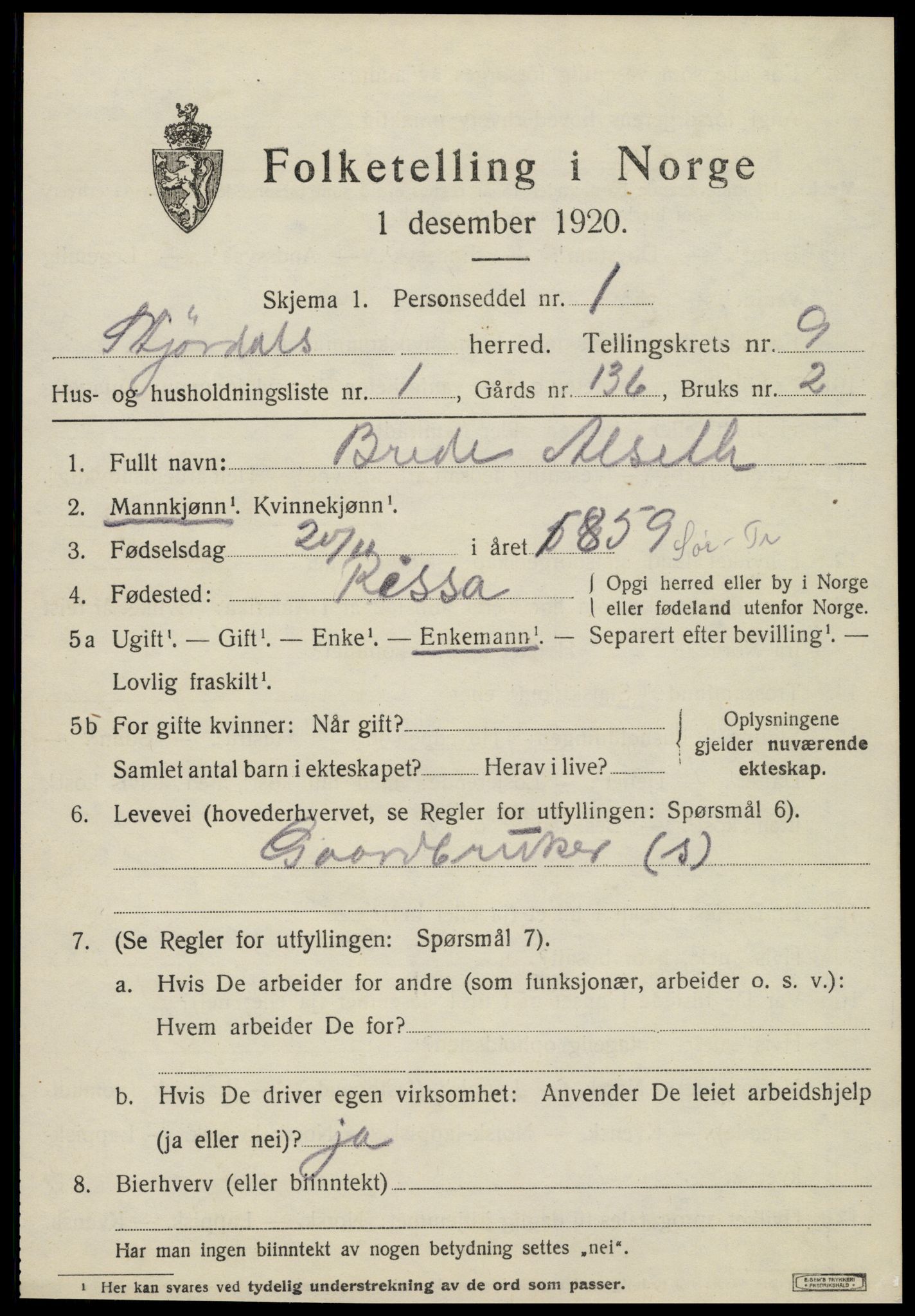 SAT, 1920 census for Stjørdal, 1920, p. 8276