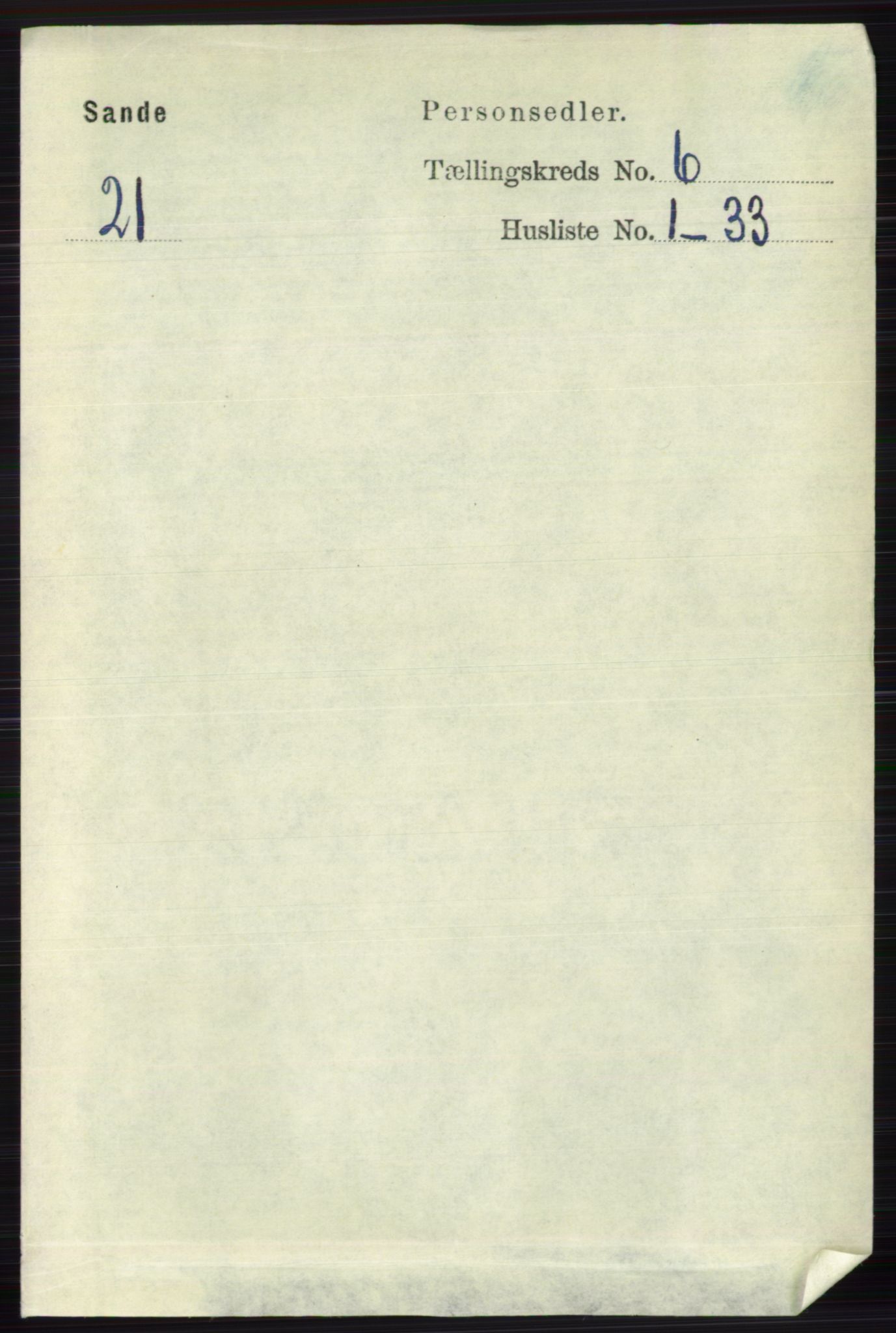 RA, 1891 census for 0713 Sande, 1891, p. 2685