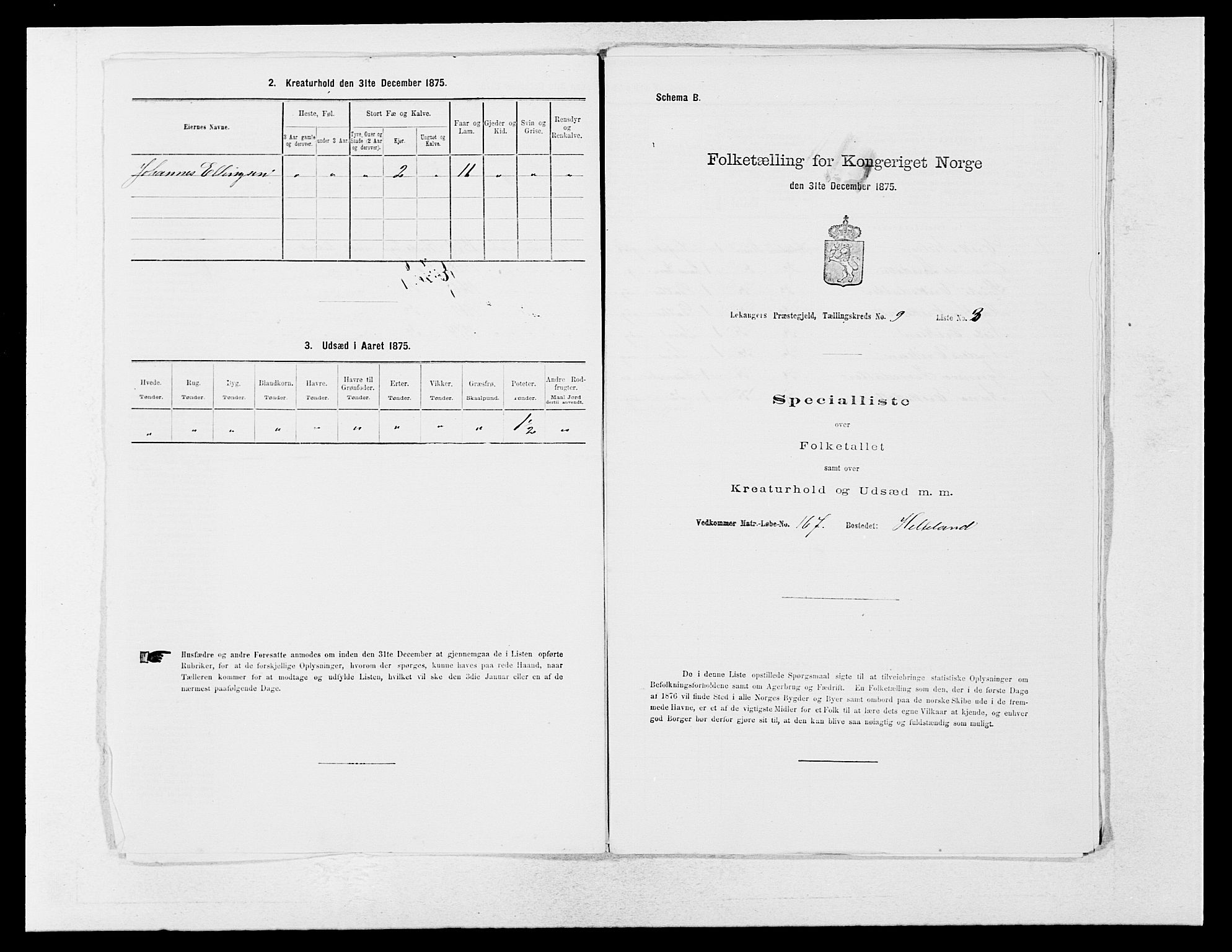 SAB, 1875 census for 1419P Leikanger, 1875, p. 732