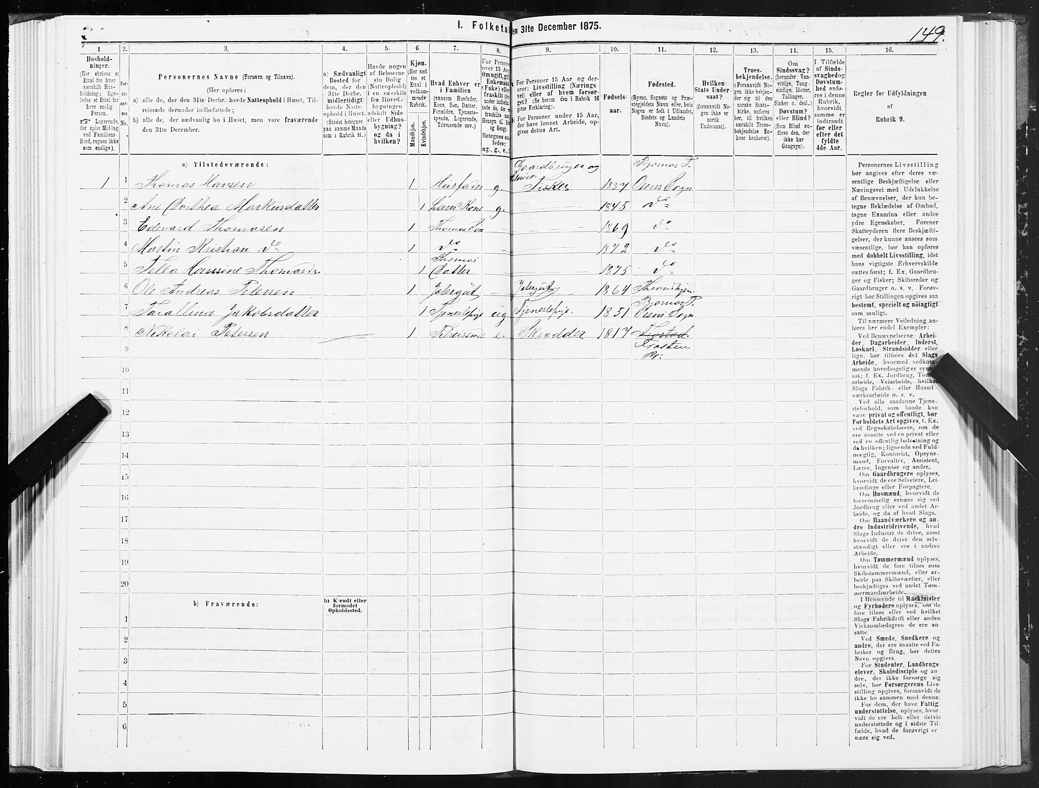 SAT, 1875 census for 1632P Bjørnør, 1875, p. 1149