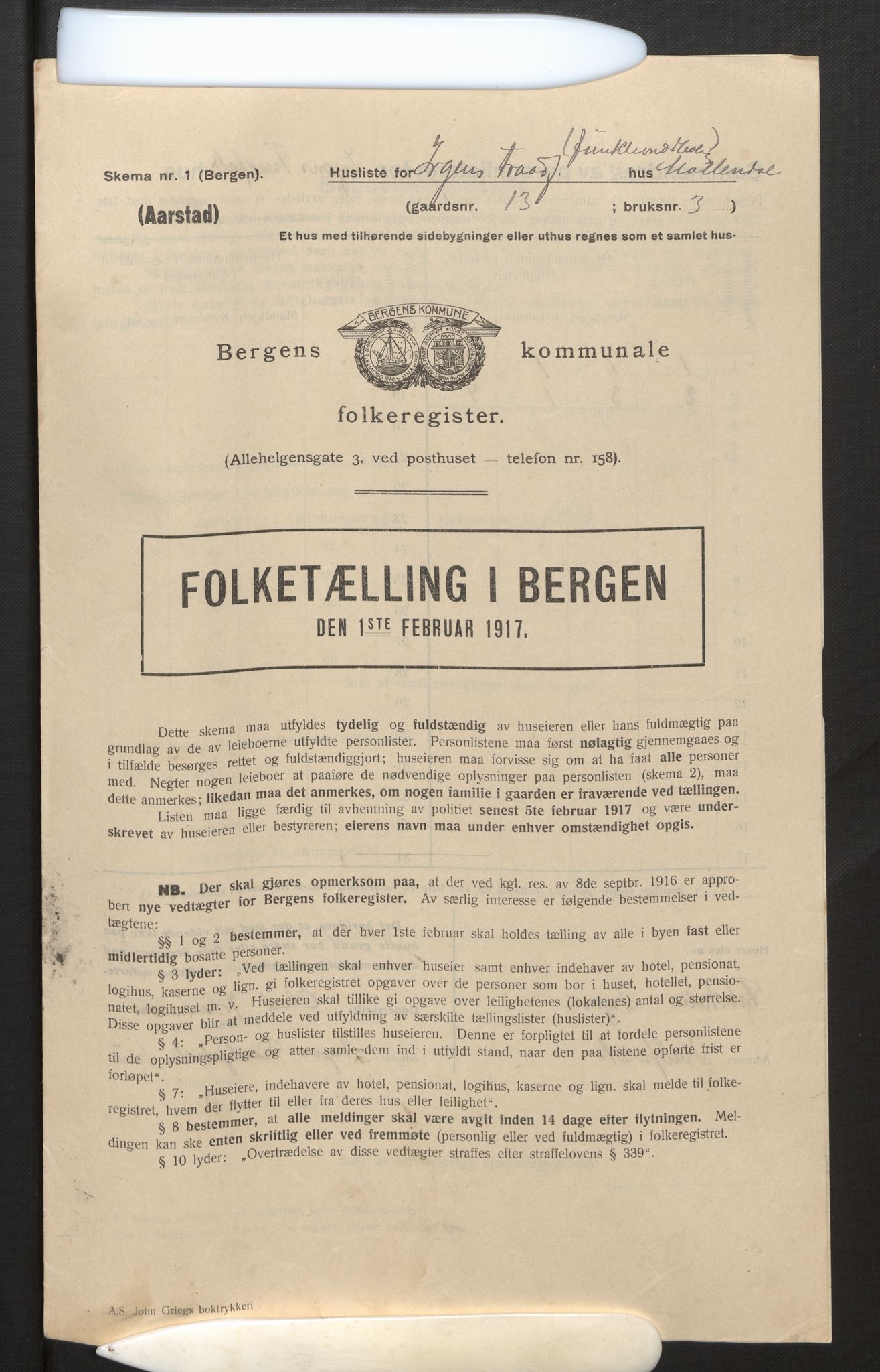 SAB, Municipal Census 1917 for Bergen, 1917, p. 52336