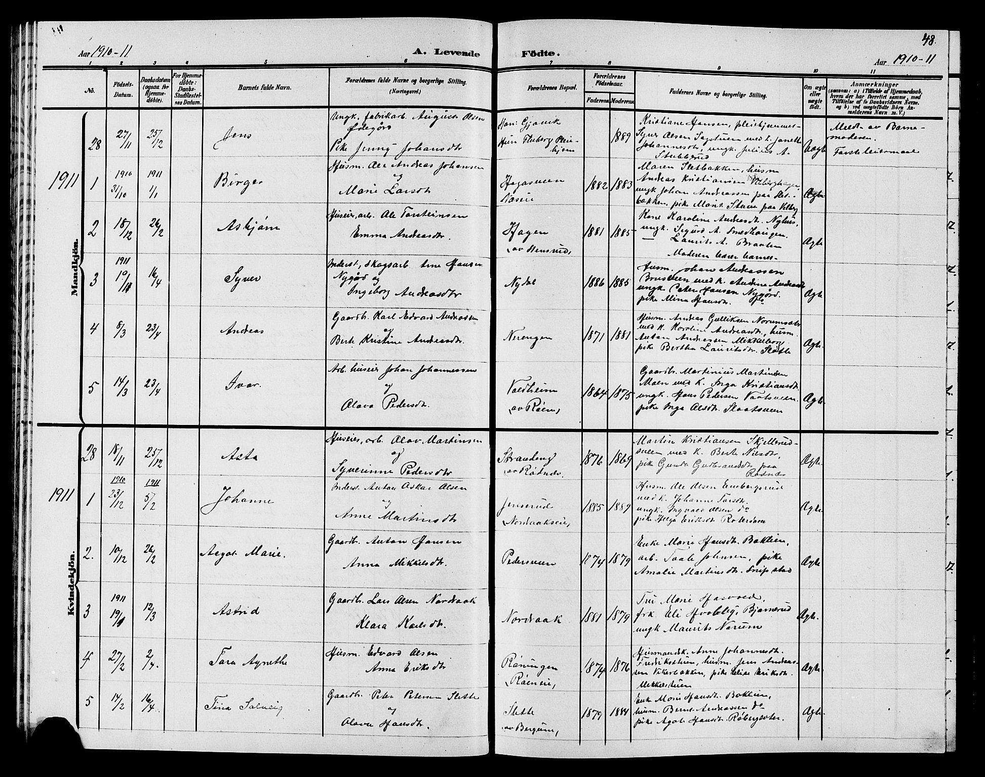 Søndre Land prestekontor, AV/SAH-PREST-122/L/L0005: Parish register (copy) no. 5, 1902-1911, p. 48