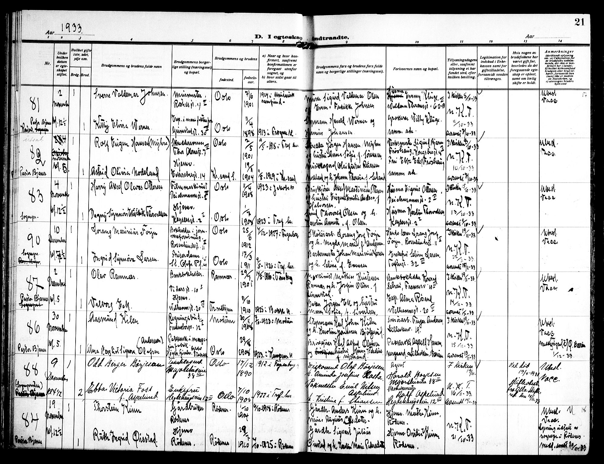 Trefoldighet prestekontor Kirkebøker, AV/SAO-A-10882/H/Ha/L0005: Banns register no. 5, 1932-1952, p. 21