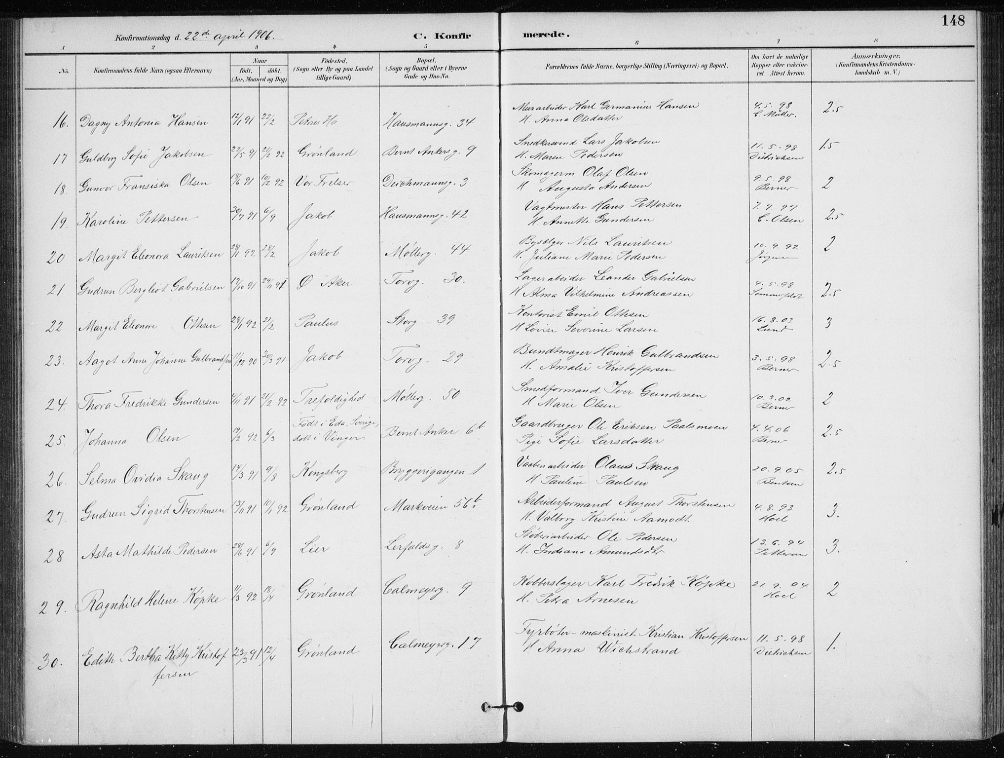 Jakob prestekontor Kirkebøker, AV/SAO-A-10850/F/Fa/L0008: Parish register (official) no. 8, 1892-1924, p. 148