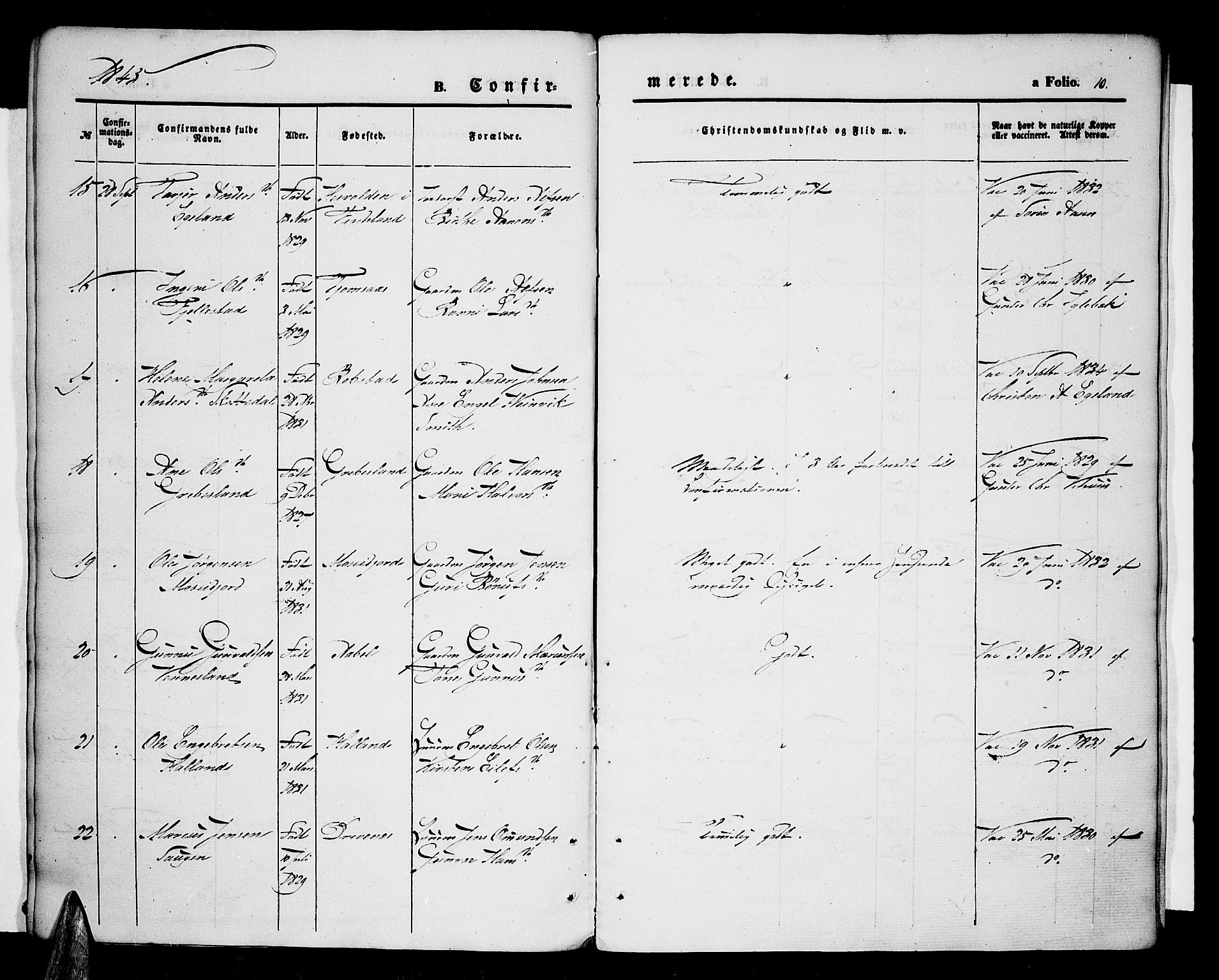 Vennesla sokneprestkontor, AV/SAK-1111-0045/Fa/Fac/L0005: Parish register (official) no. A 5, 1844-1855, p. 10