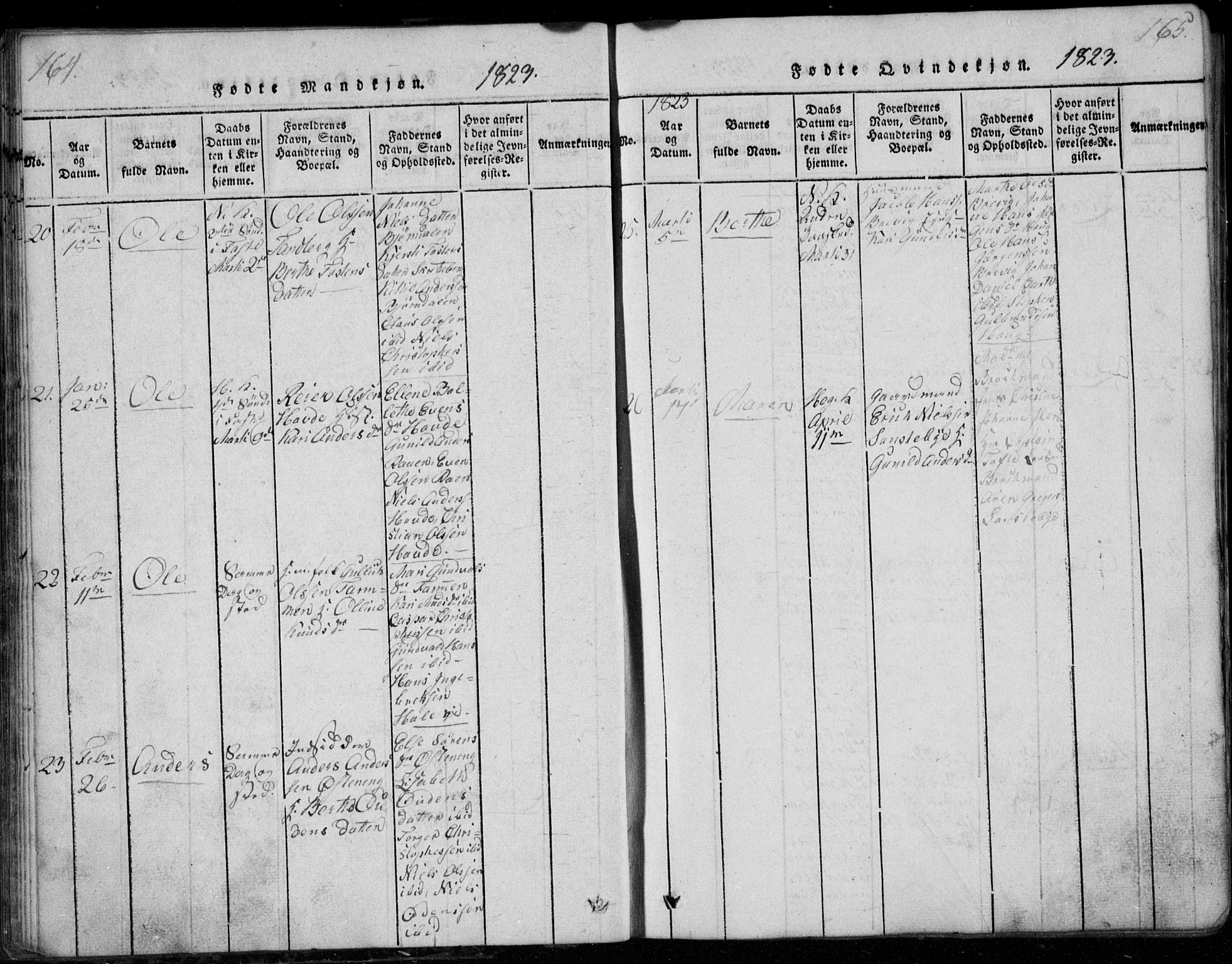 Modum kirkebøker, AV/SAKO-A-234/G/Ga/L0001: Parish register (copy) no. I 1, 1818-1824, p. 164-165