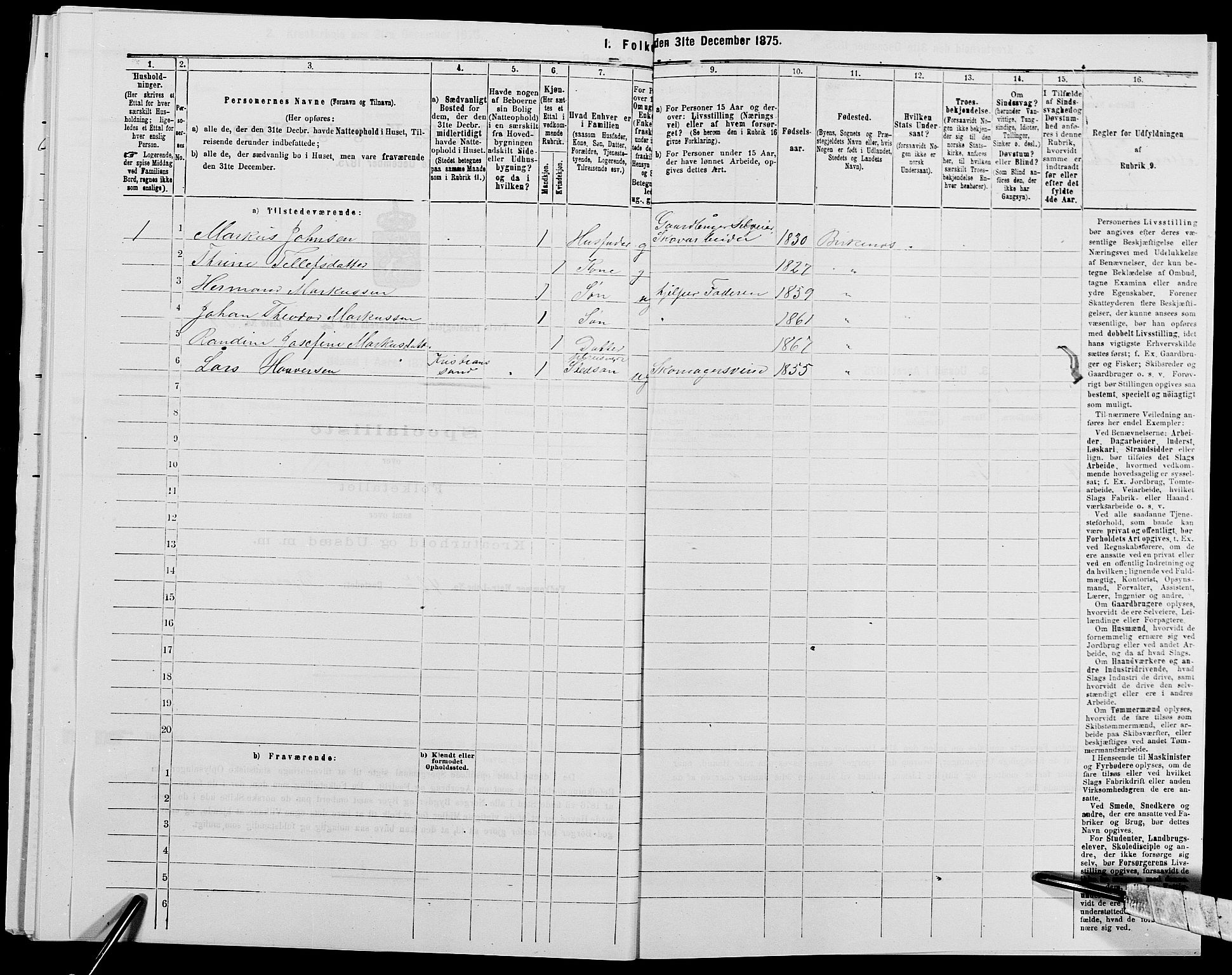 SAK, 1875 census for 1013P Tveit, 1875, p. 885