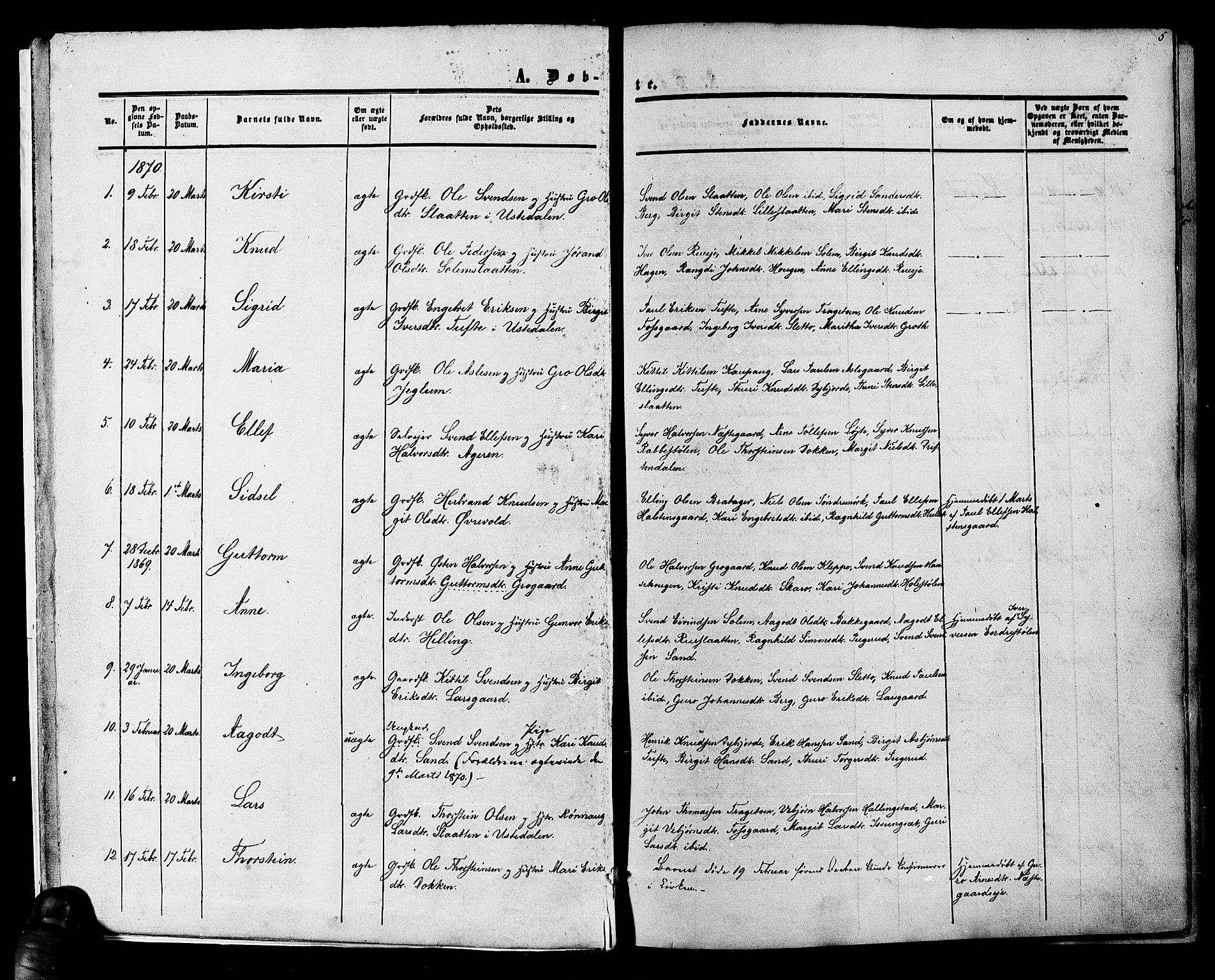 Hol kirkebøker, SAKO/A-227/F/Fa/L0002: Parish register (official) no. I 2, 1870-1886, p. 5