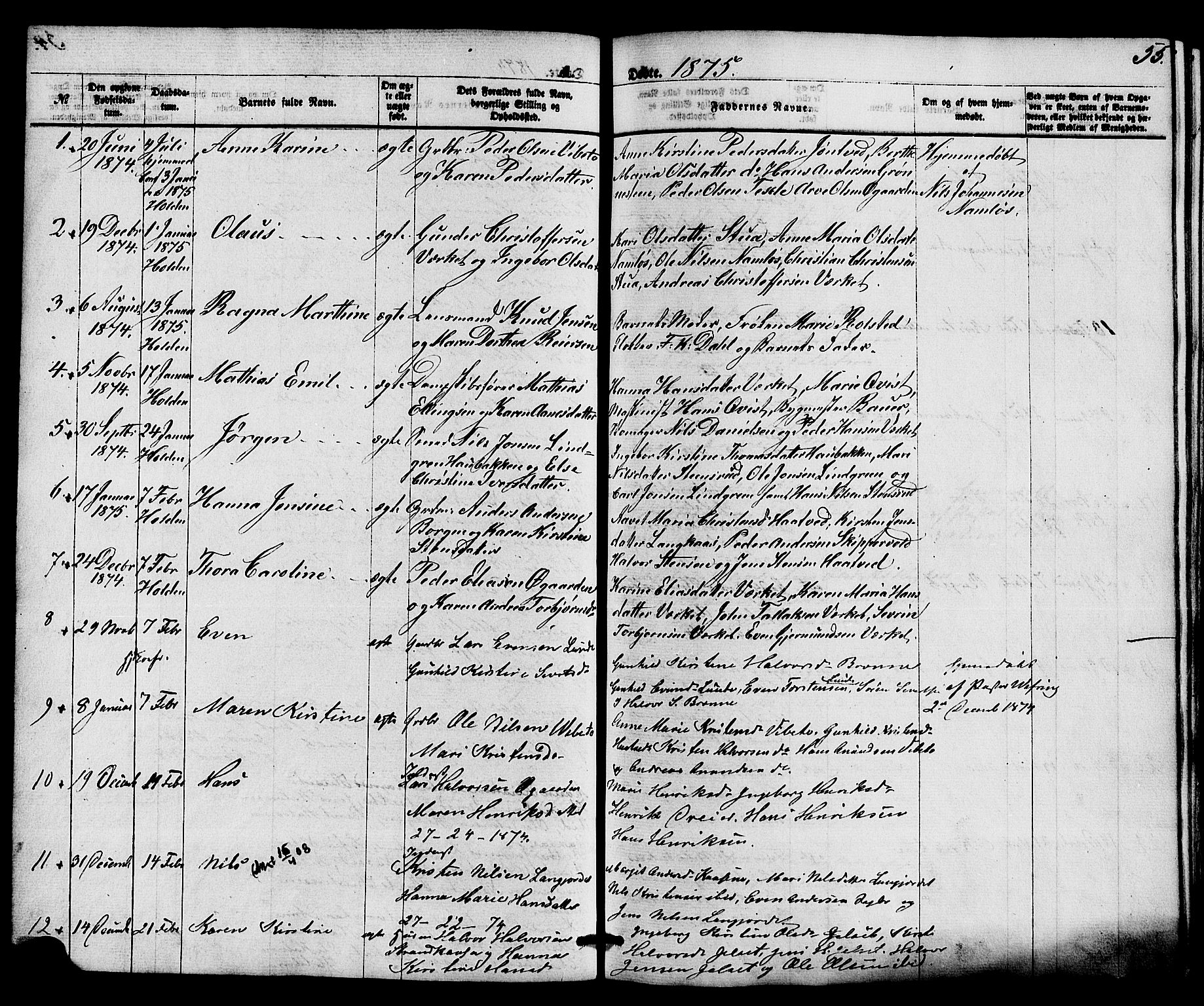 Holla kirkebøker, SAKO/A-272/F/Fa/L0007: Parish register (official) no. 7, 1869-1881, p. 55