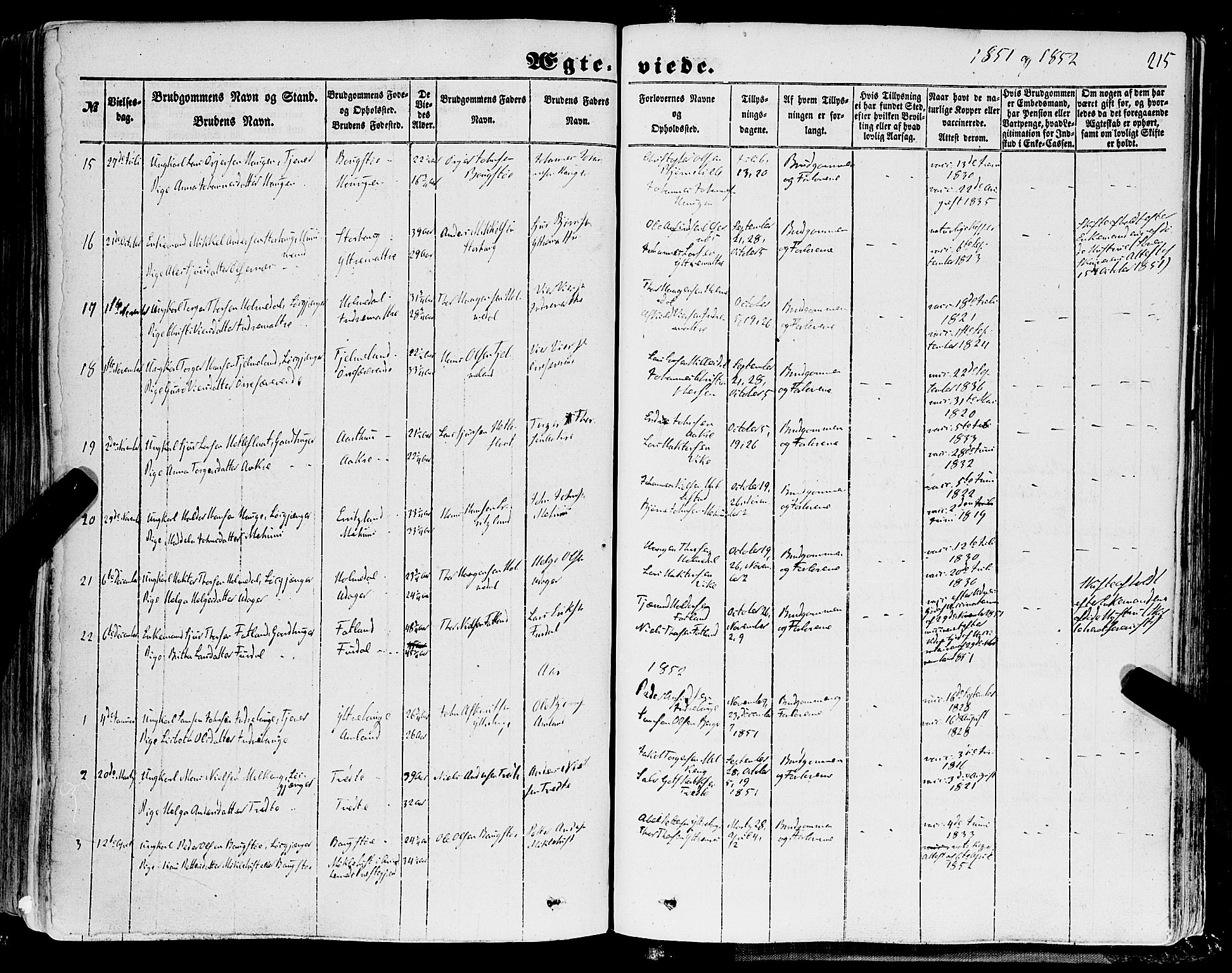 Skånevik sokneprestembete, AV/SAB-A-77801/H/Haa: Parish register (official) no. A 5I, 1848-1869, p. 215