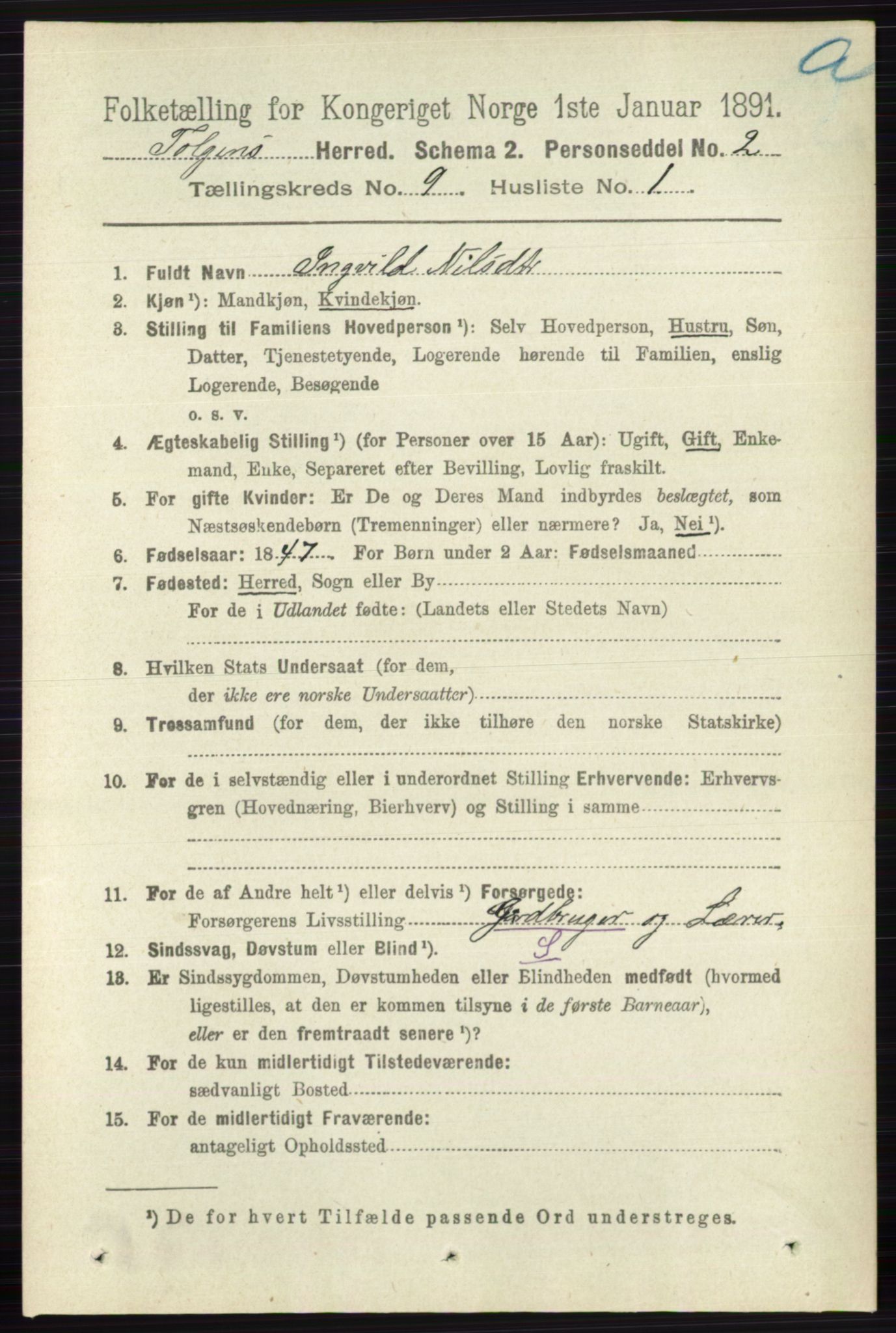 RA, 1891 census for 0436 Tolga, 1891, p. 2517