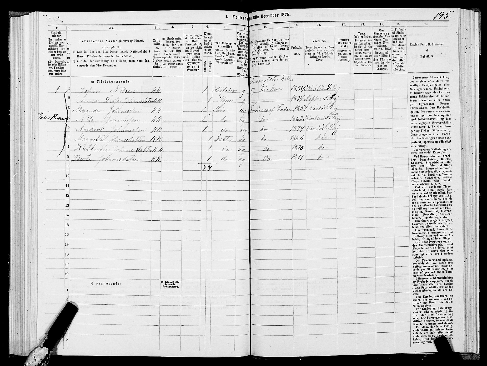 SATØ, 1875 census for 2028L Vardø/Vardø, 1875, p. 1195