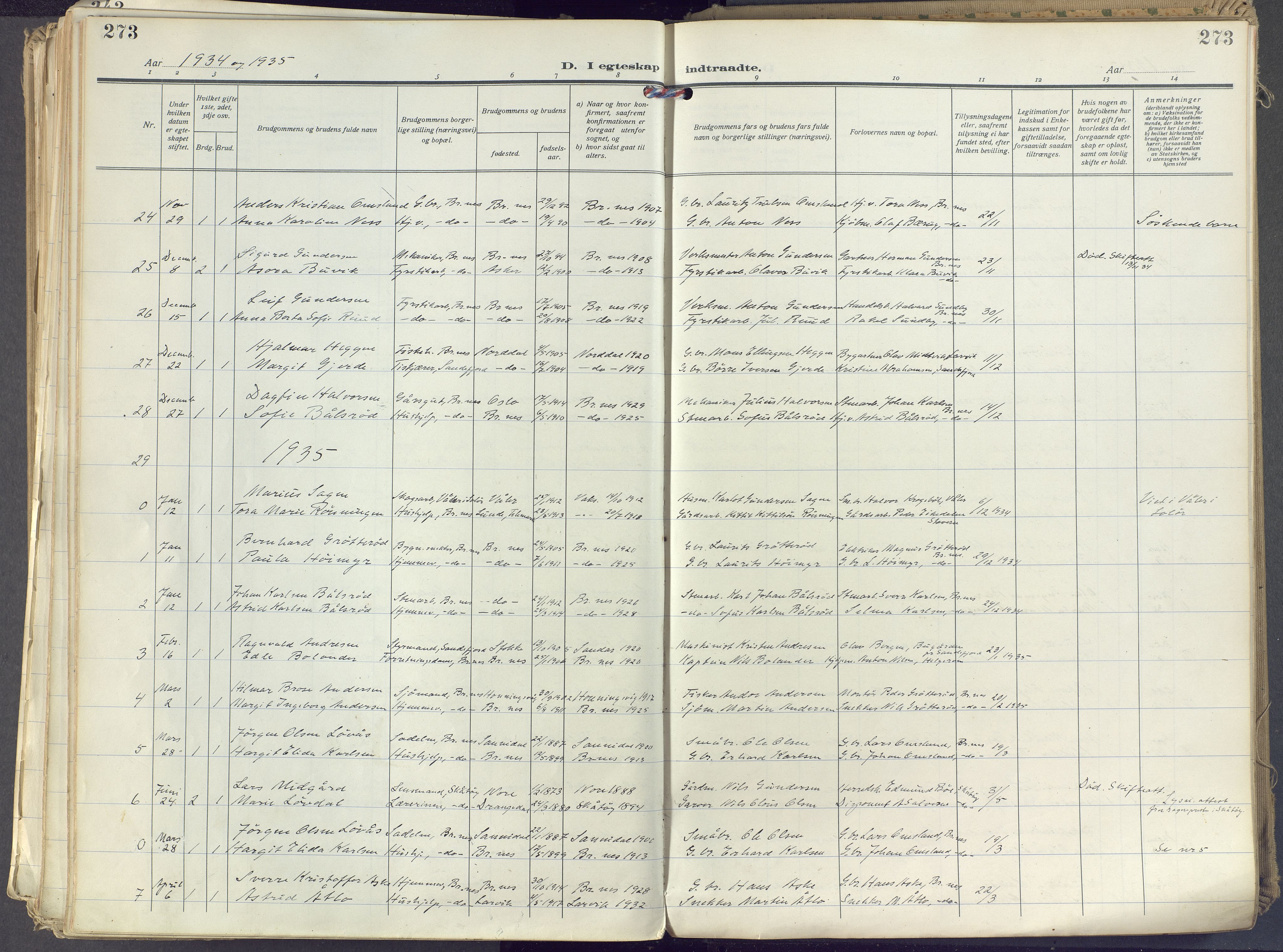 Brunlanes kirkebøker, SAKO/A-342/F/Fc/L0004: Parish register (official) no. III 4, 1923-1943, p. 273