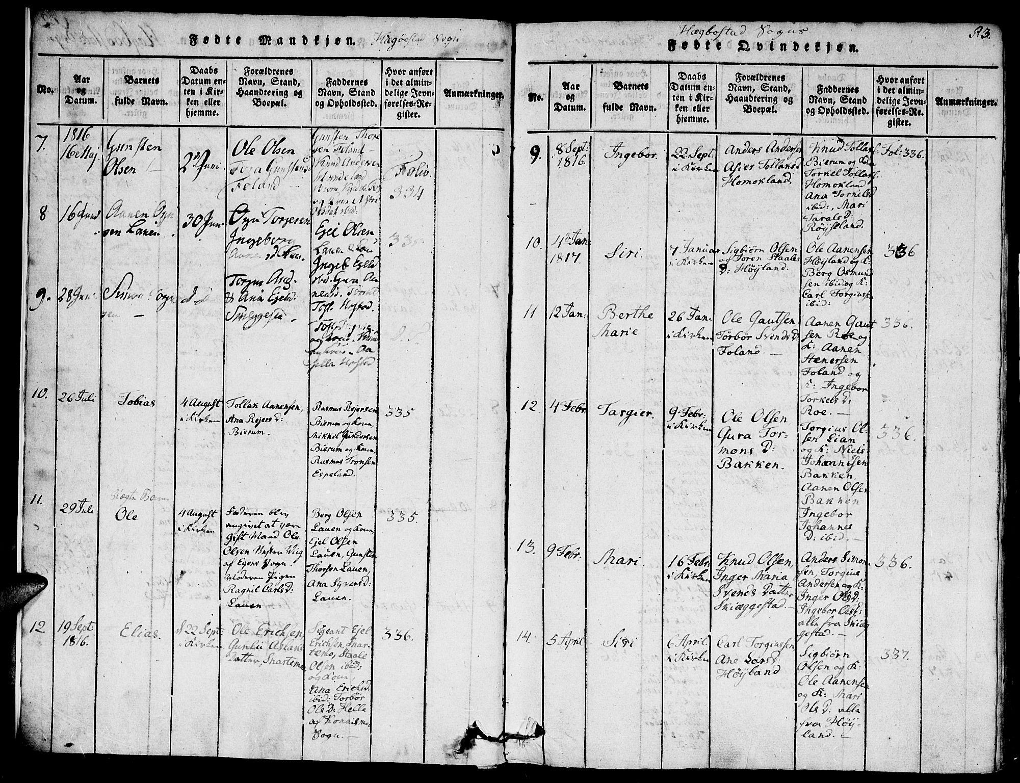 Hægebostad sokneprestkontor, AV/SAK-1111-0024/F/Fa/Faa/L0002: Parish register (official) no. A 2 /1, 1816-1825, p. 3